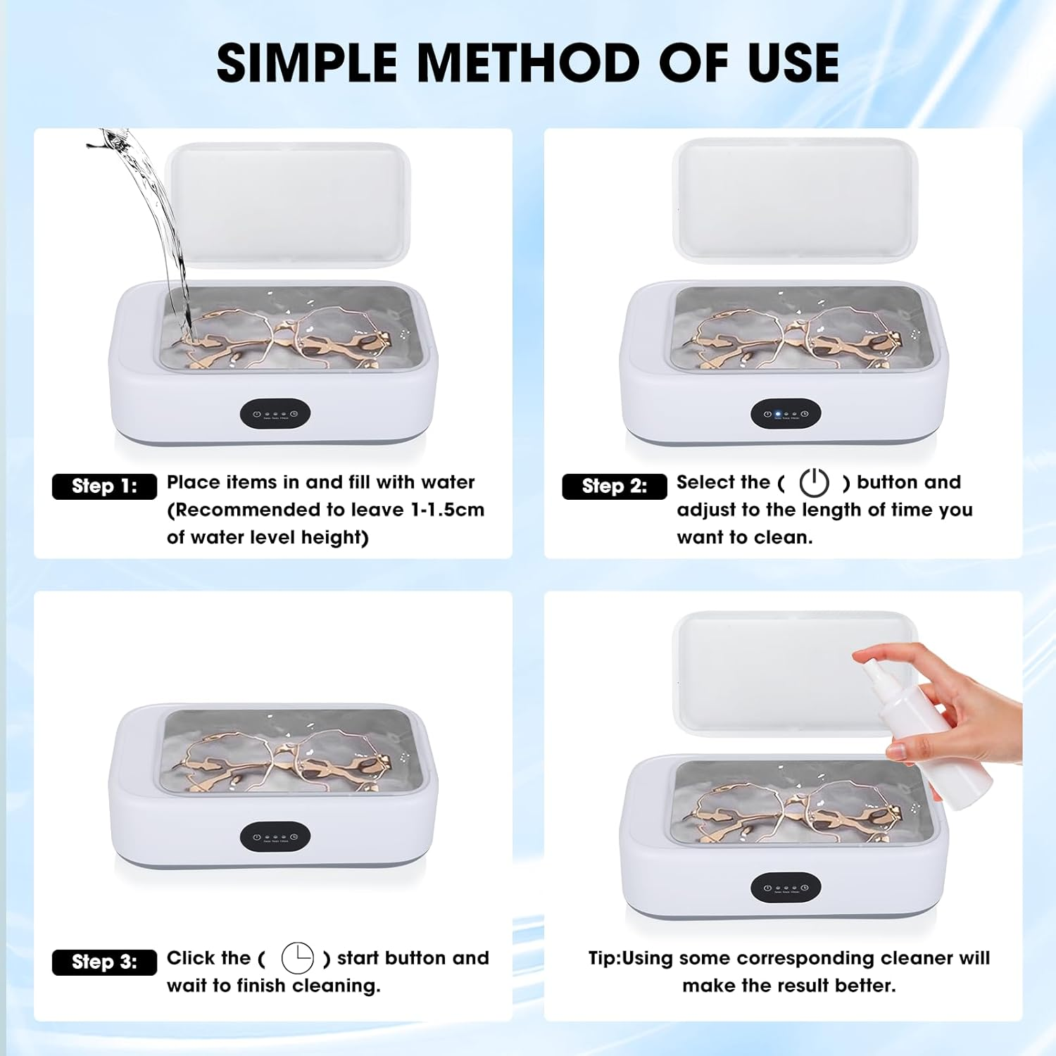 Romon Ultrasonic Cleaning Device, Glasses Cleaning Device, Ultrasonic Cleaner, Glasses, Ultrasonic Bath, Sonic Ultrasonic Cleaner with Digital Timer for Glasses, Coins image number 3