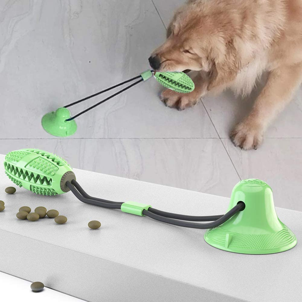 Dog Chew Suction Cup Tug of War Toy Multifunction Interactive Pet Aggressive Chewers Rope Puzzle Toothbrush Molar Bite Squeaky Toys Ball with Teeth Cleaning and Food Dispensing Features (Green) image number 3