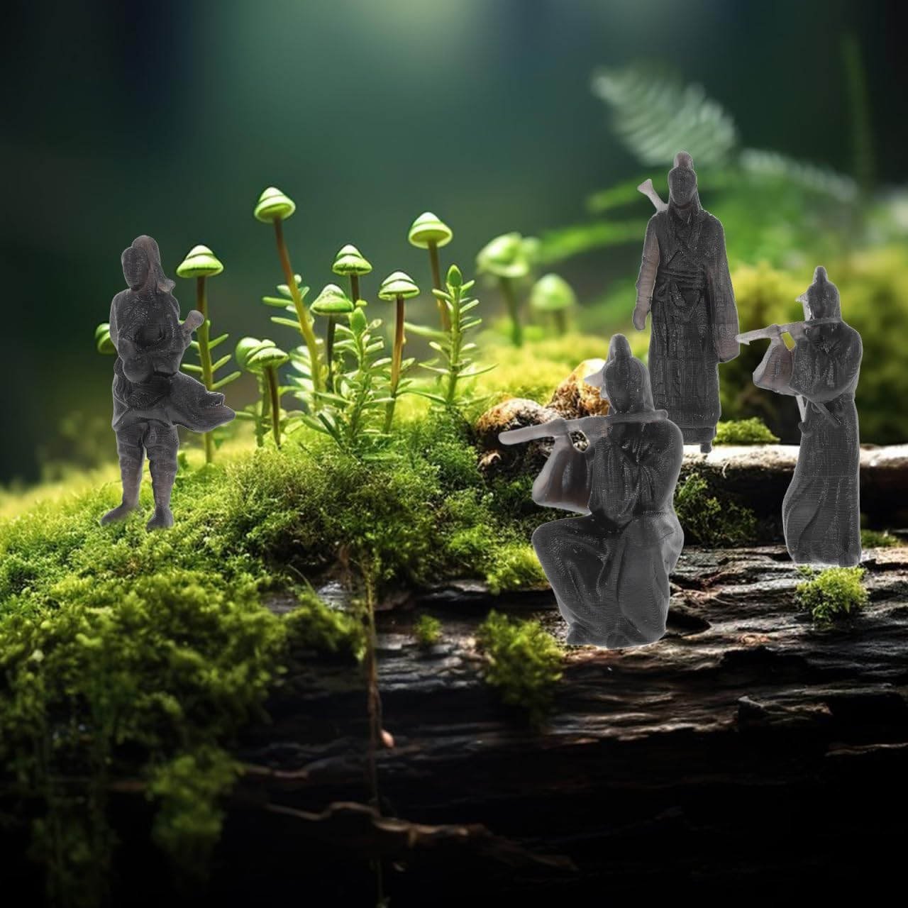 INOOMP 4Pcs Miniature Ancient Swordman Figurines, Chinese Zen Garden Statue Tiny Model Asian Samurai Figure for Fish Tank Bonsai Car Decor image number 6