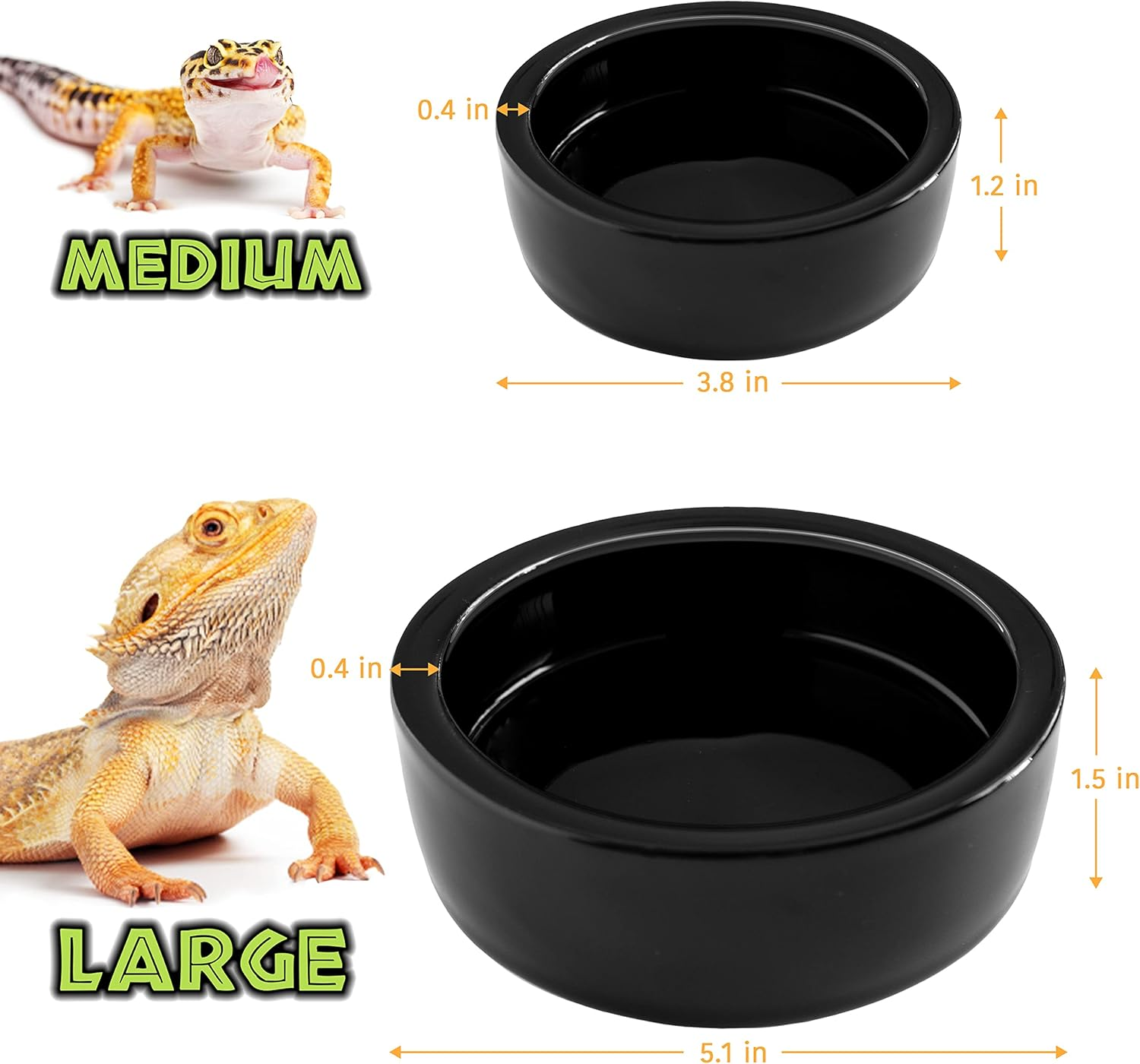 Reptile Worm Dish Bowl - Anti-Escape Ceramic Worm Dish Feeder for Lizard, Leopard Gecko, Bearded Dragon, Chameleon, Skink, Tegu, Snake, Mealworm, Superworm, Dubia Roaches (Large, Black) image number 5