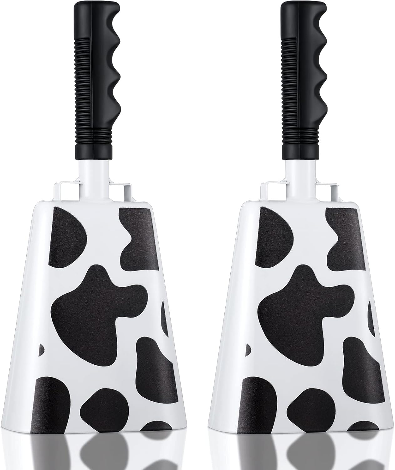 2 Pieces 10 Inch Steel Cowbell with Handle Cheering Bell for Sports Games Events Large Solid School Bells Metal Noise Maker Loud Percussion Musical Instrument Call Bell Alarm, Black and White image number 4