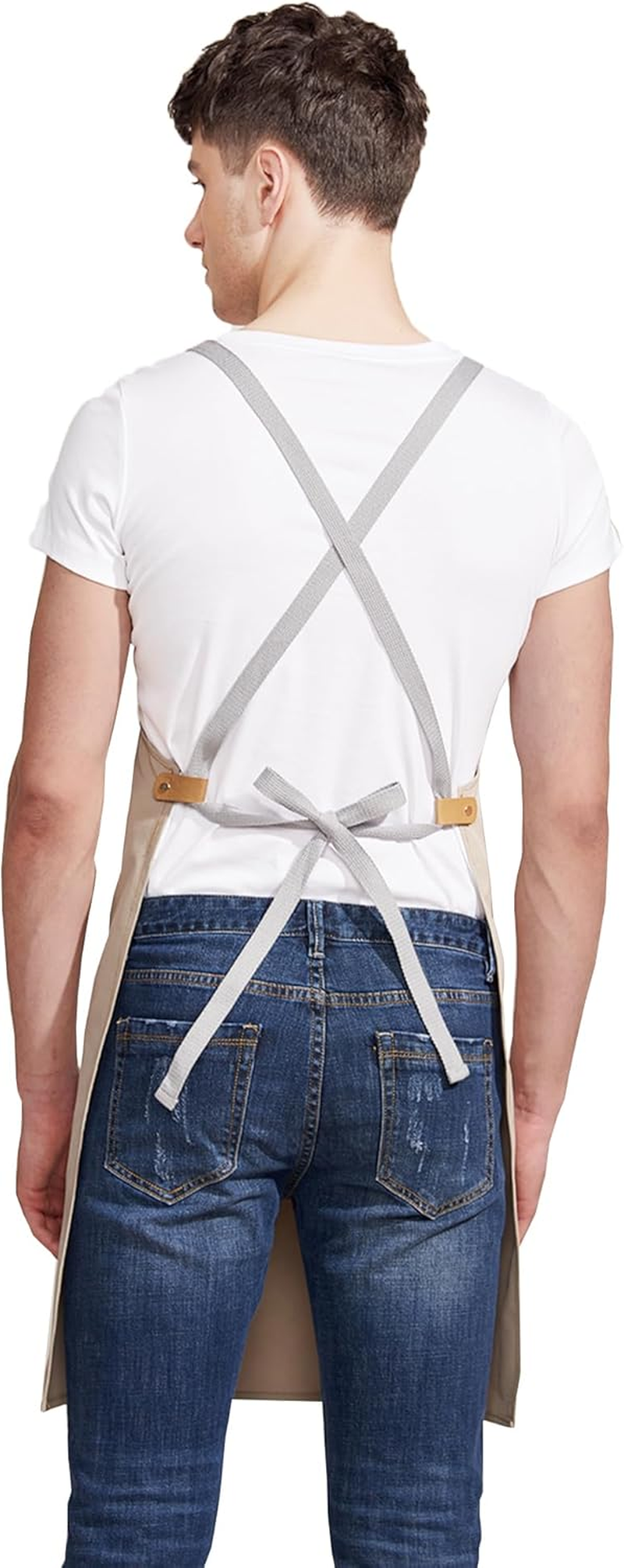 Yamibobo Denim Kitchen Apron, Chef Apron Cooking Apron Server Apron with Adjustable Straps and 3 Pockets for Women Men