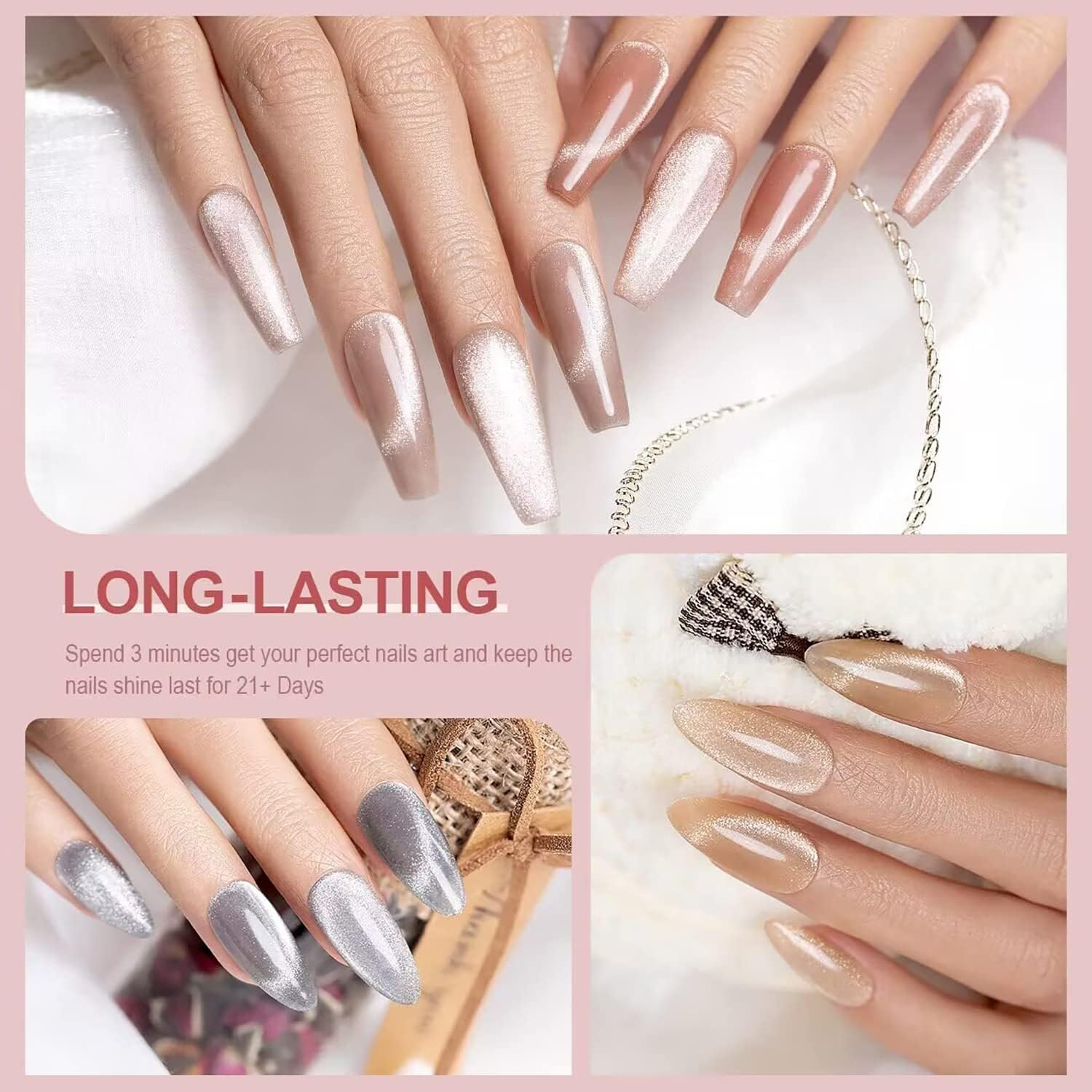 Vishine Cat Eye Holographic Glitter Gel Nail Polish Set Soak off UV LED Light Starry Sky Effect Magic Gel Nail Polish Kit Manicure Nail Art Kit 6 Colors with Free Magnet 8Ml