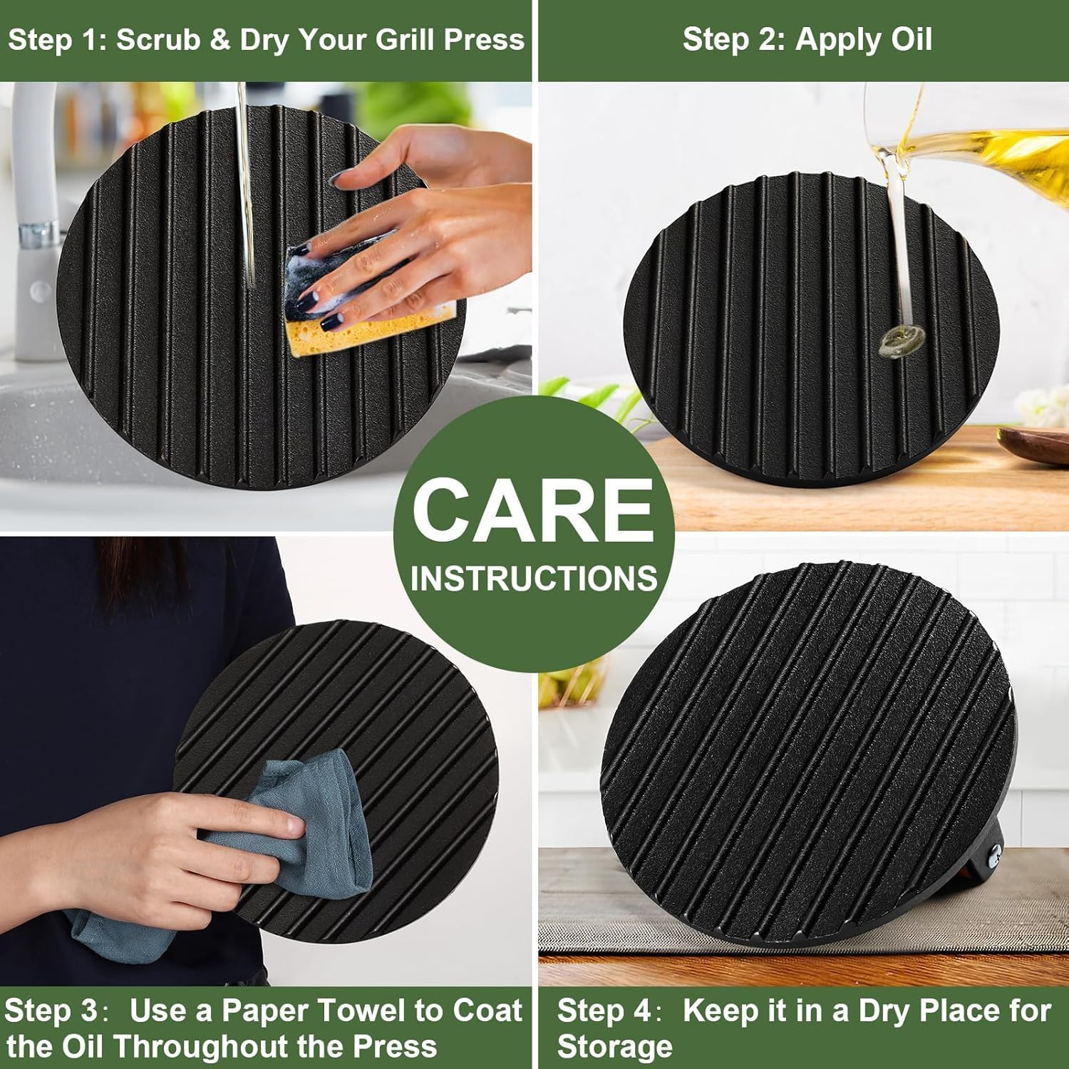 WEKUBA Heavy Duty Burger Press &ndash; 7 Inch Cast Iron Bacon & Meat Smasher for Griddle &ndash; Solid Iron Grill Press with Wooden Handle &ndash; Perfect for Smash Burgers, Flat Top Grills, Panini, Sandwiches & More image number 5