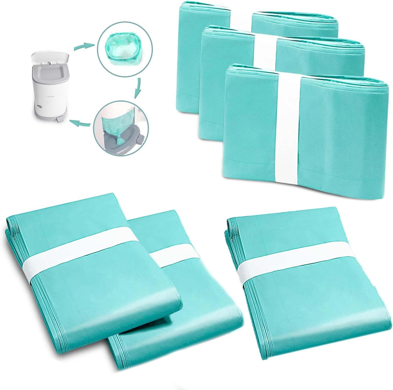 6-Pack Diaper Pail Liner Refills Bags Compatible with KORBELL Nappy Bin 16L Disposable Bag Refill，Green, Lightly Scented