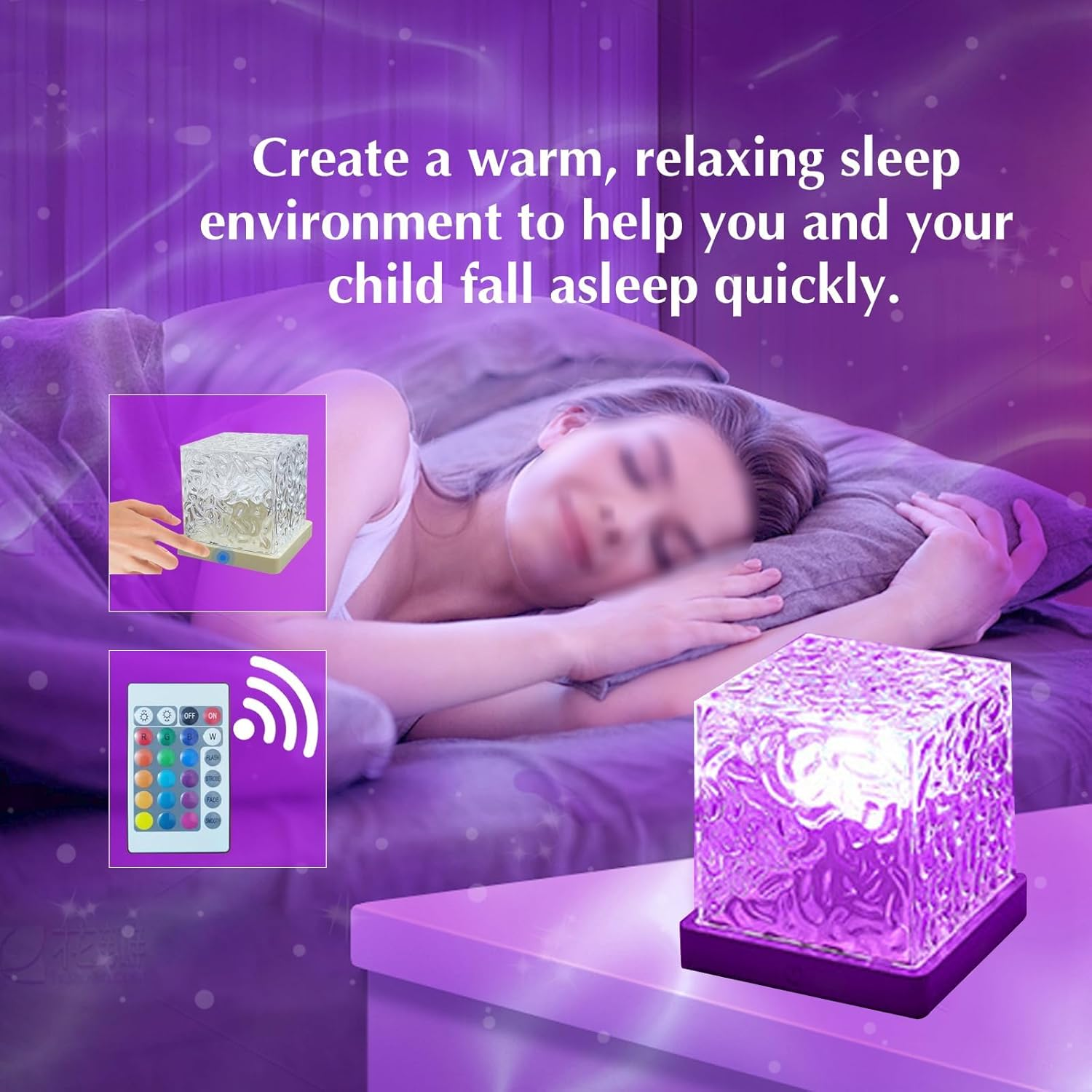 Northern Lights Lamp, Cube Ocean Water Ripple Projector, 16 Colors Rotating Flame Lamp Dynamic Ripple Effect for Bedroom, Office, Bar, and Restaurant Decor (Square) image number 4