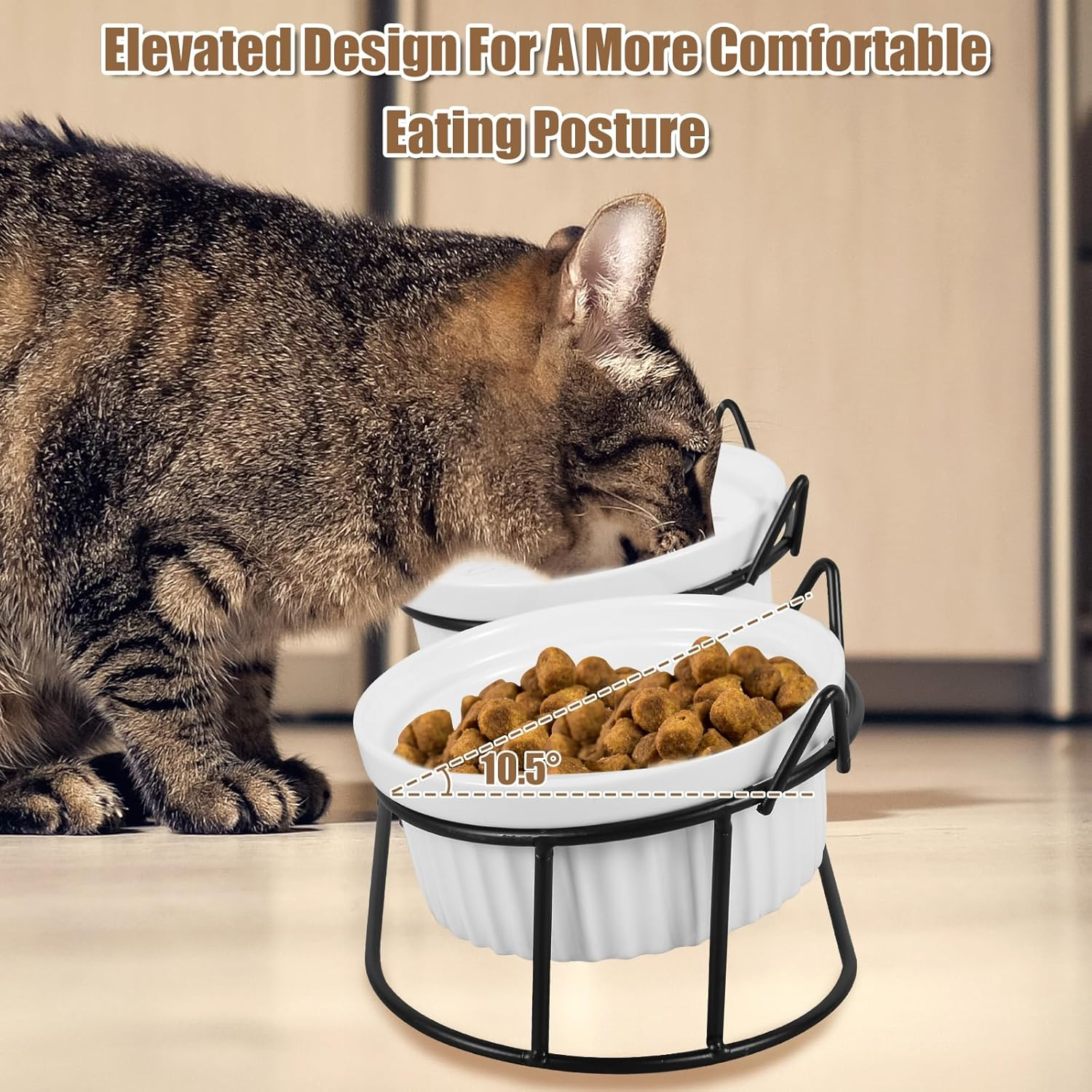 Raised Cat Bowls Whisker Friendly, Elevated Cat Bowls Tilted with Metal Stand, anti Vomiting Double Ceramic Pet Food Bowls, Elevated Cat Food Water Bowl Raised Ceramic Pet Feeding for Cat Dog image number 5