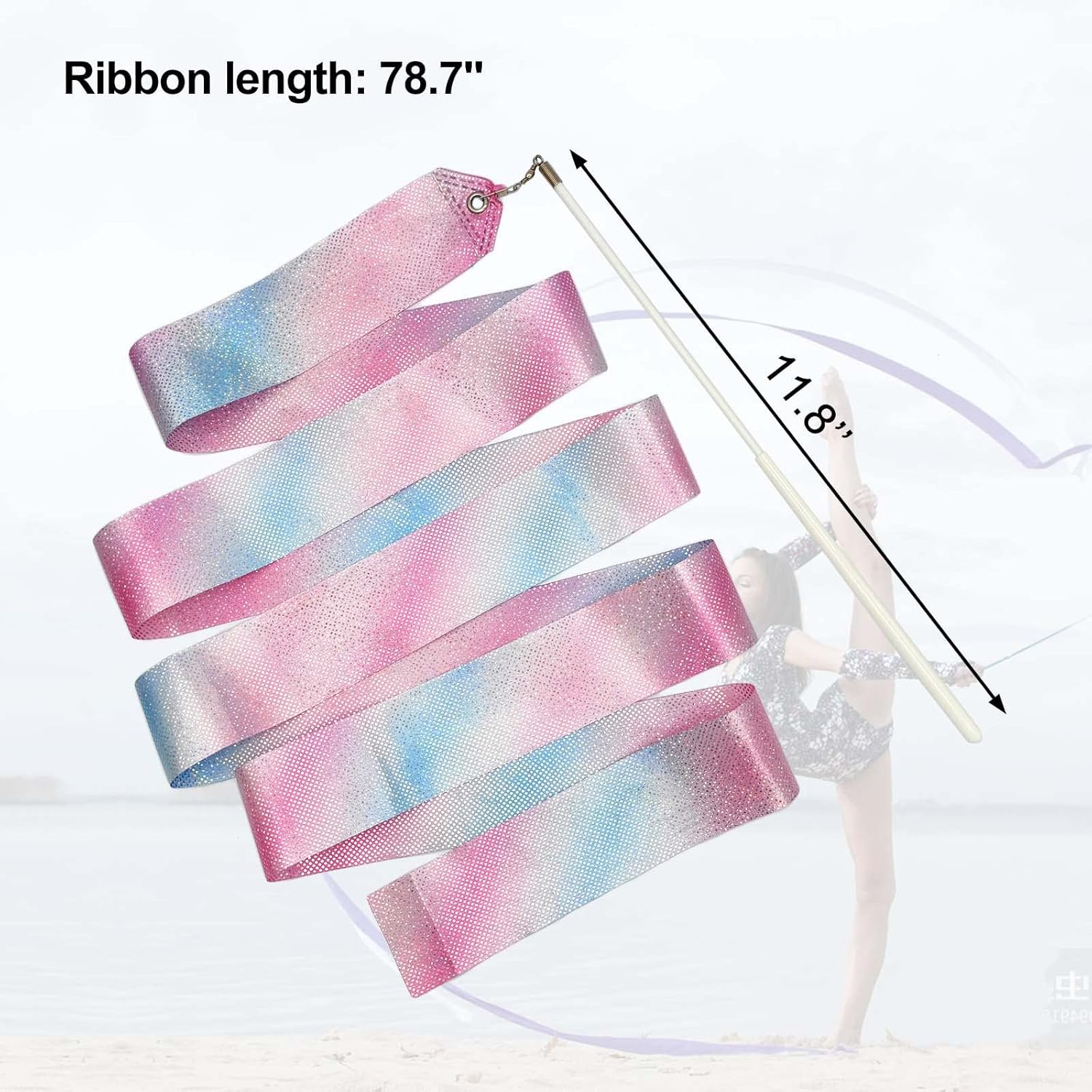 Medsuo 2 PCS 78.7Inch Gymnastic Ribbon Sparkling Dance Ribbon Twirling Baton Long Ribbon Streamers Rhythmic Gymnastics for Kids Artistic Dancing Training Party Favors with Ribbon Dancer Wand image number 3