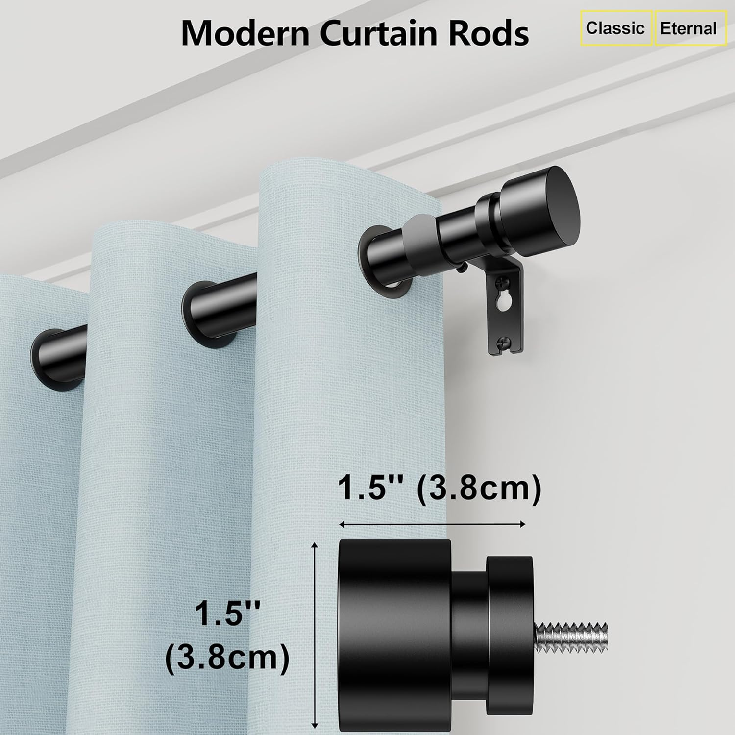 Curtain Rods 45-429 Cm, for Window 406 Cm, Adjustable Length Heavy Duty Decorative Finials Diameter 2.2 Cm,13 Ft, Black image number 4
