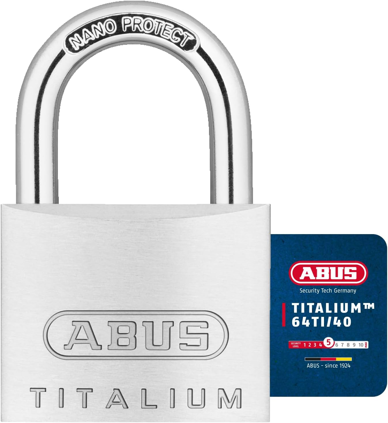 ABUS Titalium 64TI/40HB63 Gl.-6411 Padlock - Keyed Alike and with High Shackle - Basement Lock with Special Aluminium Lock Body - ABUS Security Level 5