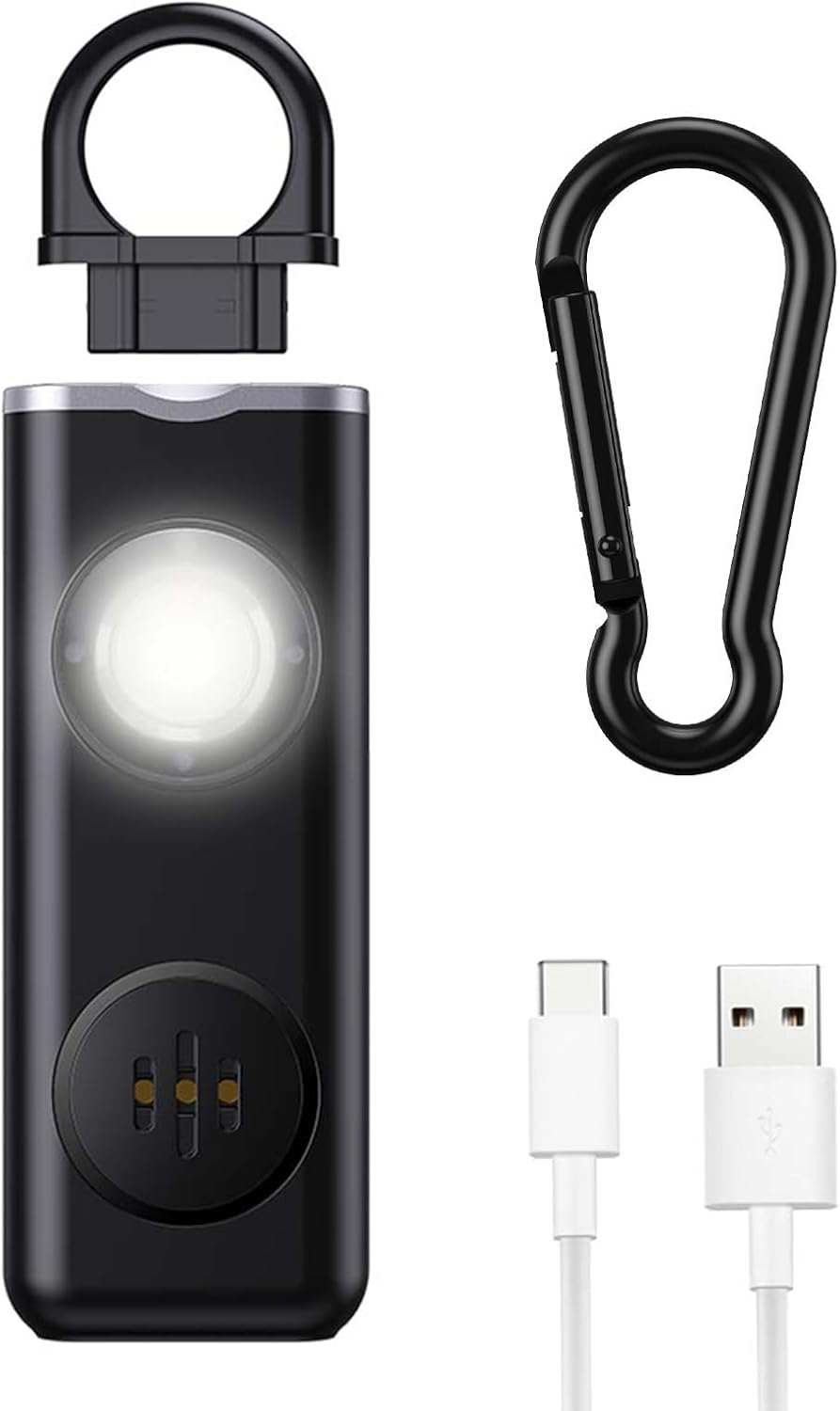 OQIMAX Upgrade Personal Alarm for Women, 130Db Loud Rechargeable Personal Safety Alarm Keychain with Strobe LED Light, Emergency SOS Pocket Alarm for Students, Kids, Walker, Elderly,(Black)