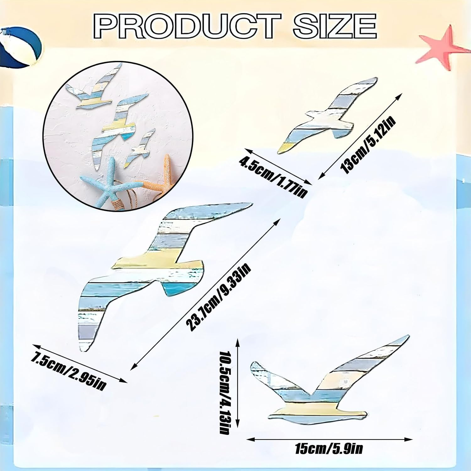 MYTOAU 3PCS Wood Self-Adhesive Seagull Beach Wall Decor Nautical Coastal Wood Wall Decor Beach Theme Art Decorations Vintage Coastal Ornaments for Pool Home Lake House Bathroom Garden Indoor Outdoor image number 6