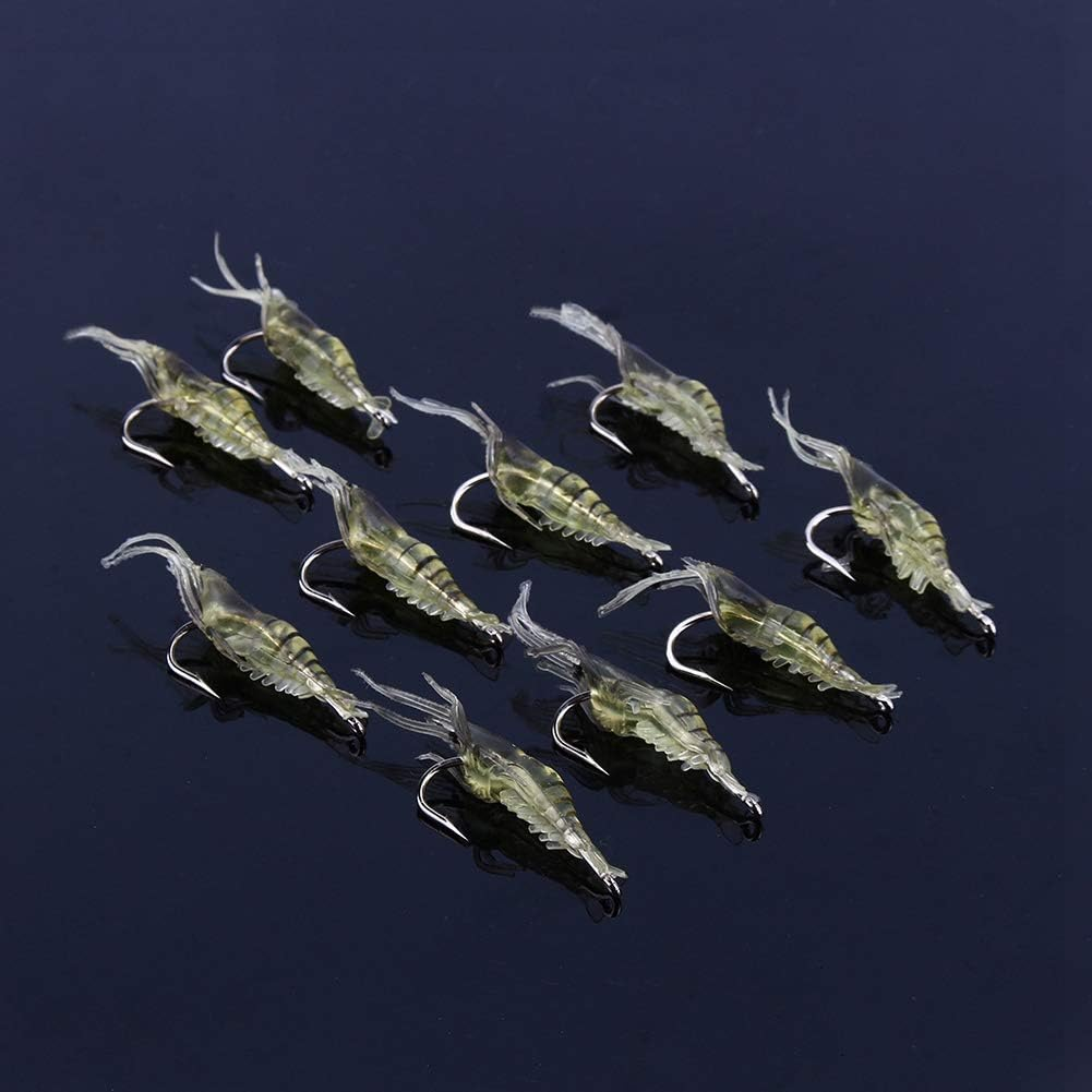Bait,10Pcs Shrimp Simulation Soft Prawn Lure Bait Hook Tackle Bass Fishing Lures image number 1
