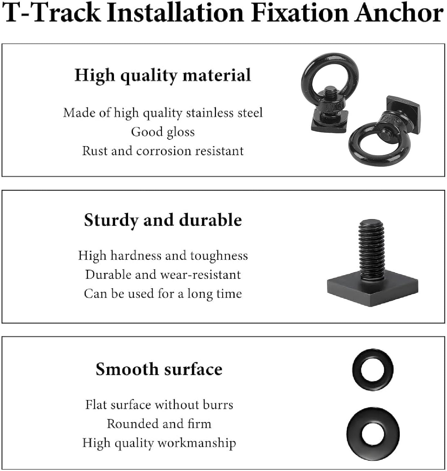 4PCS T Track Mount Tie down Anchor for Roof Rack, M8 Sturdy Stainless Steel Ring Shaped Eye, T Eye Nut Tie down Rings for Holding Bungee Cord, Ropes, Hooks (Black)