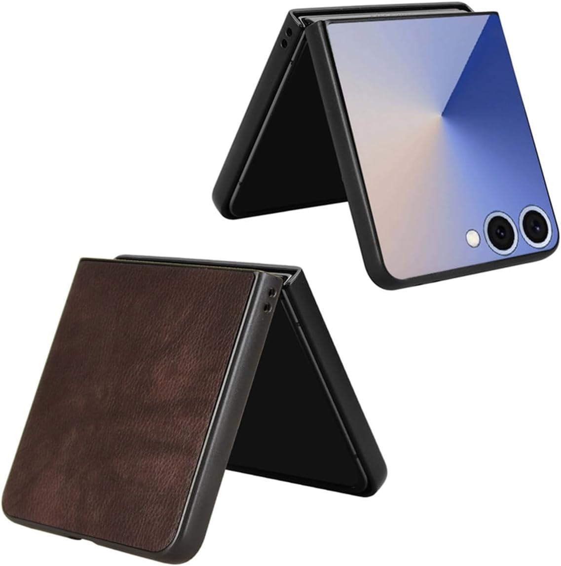 Coque Case for Samsung Galaxy Z Flip7 Mobile Phone Case, Samsung Galaxy Z Flip7 Flip Cover with Litchi Pattern Brown - Blue image number 3