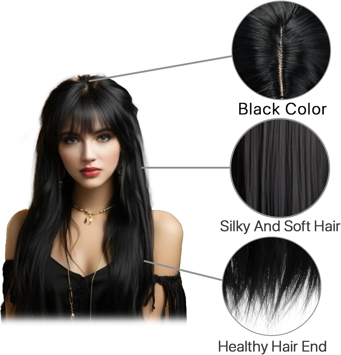 Wig with Bangs for Girls|Long Straight Colored Wigs for Women (Black) - Blonde image number 2