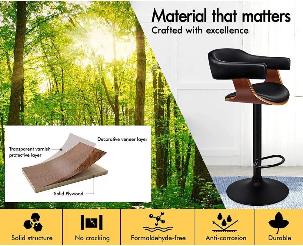 ALFORDSON 1X Bar Stool Adjustable Kitchen Stool Joan Swivel Counter Barstool Dining Chair Home Bar Furniture in 61-82Cm Seat Height with Floor Protector for Dining Room All Black image number 1