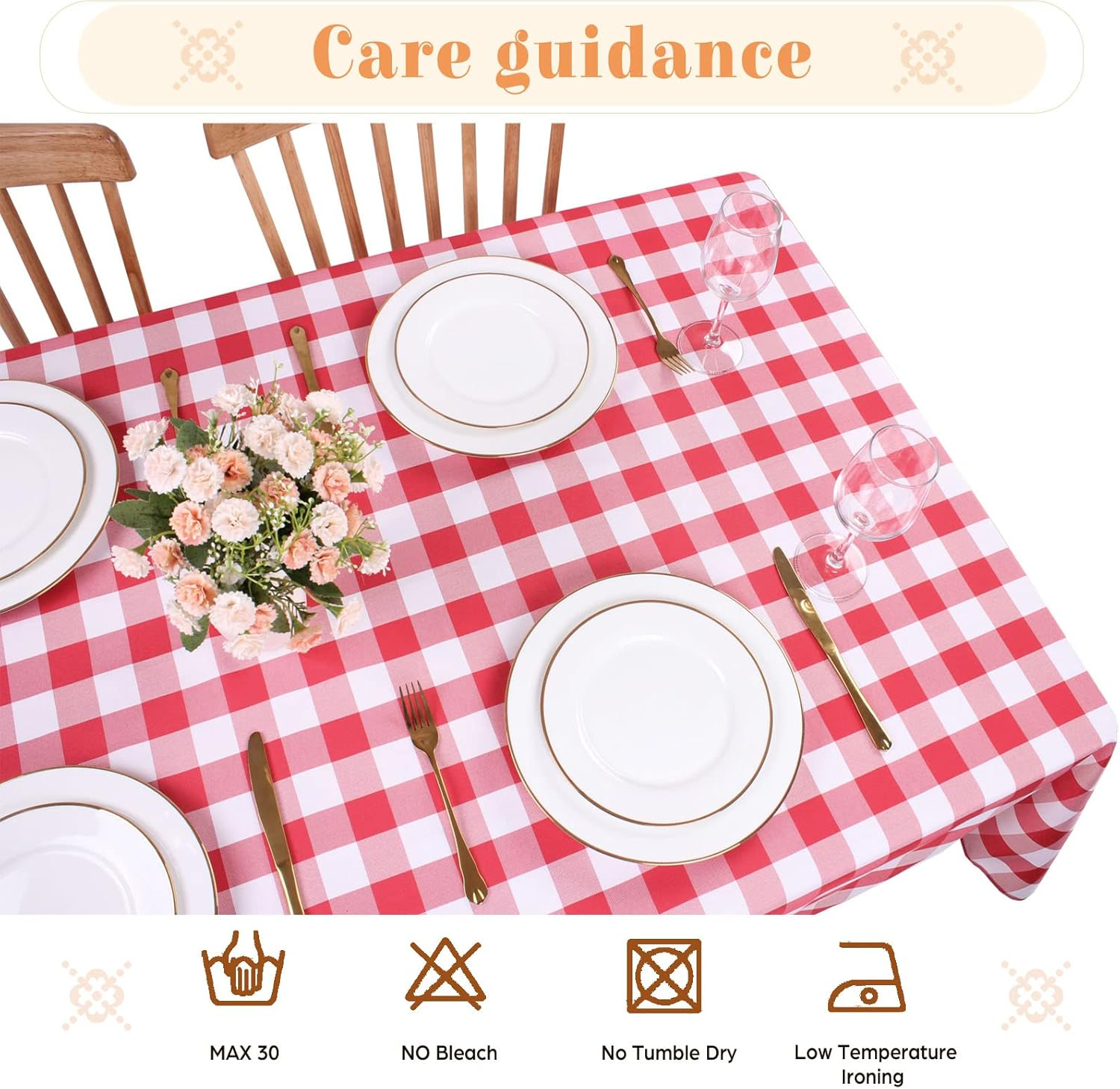 Kesfey Red Gingham Tablecloth Polyester 140X200Cm, Rectangle Checkered Tablecloth Spillproof and Wrinkle Resistant for Outdoor and Indoor Use, Plaid Table Cloth Wipe Clean image number 5