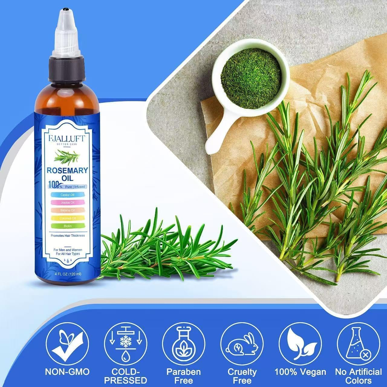 Rosemary Oil for Hair Growth: 4 Oz Hair Thickening and Strengthening with Castor Oil Jojoba & Biotin for All Types - Hair Serum for Women & Men Monthly Supply