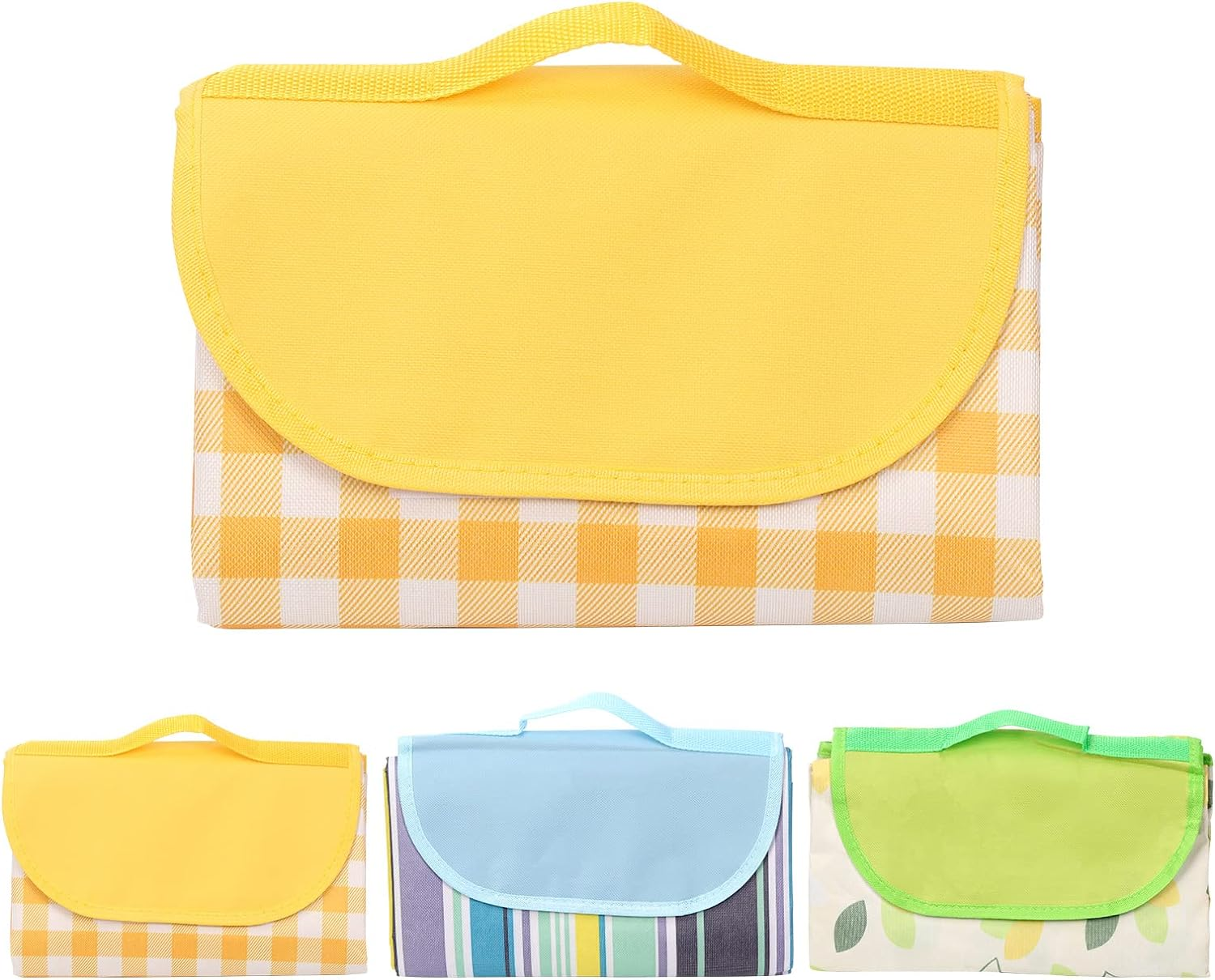 Tanstic Outdoor Picnic Blanket, 79" X 79" Extra Large Waterproof Foldable Beach Mat with Carry Strap for Camping Park (Yellow & White Lattice) image number 4