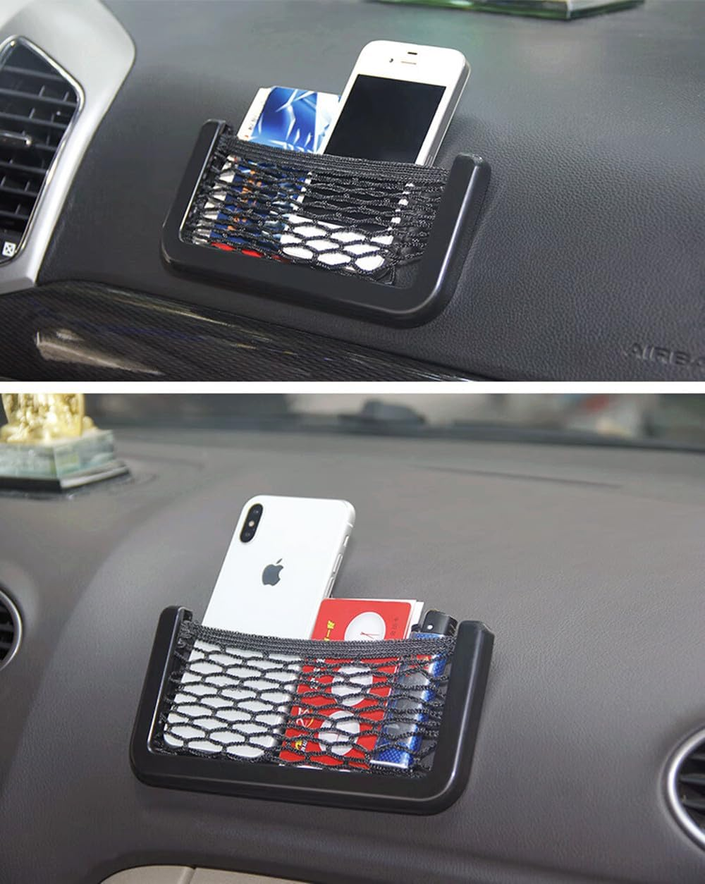 4 Pack Car Net Pocket, Car Storage String Bag Net Pocket, Seat Side Back Netting Pouch, for Phones, Cards(20 X9 Cm)(Black) image number 6