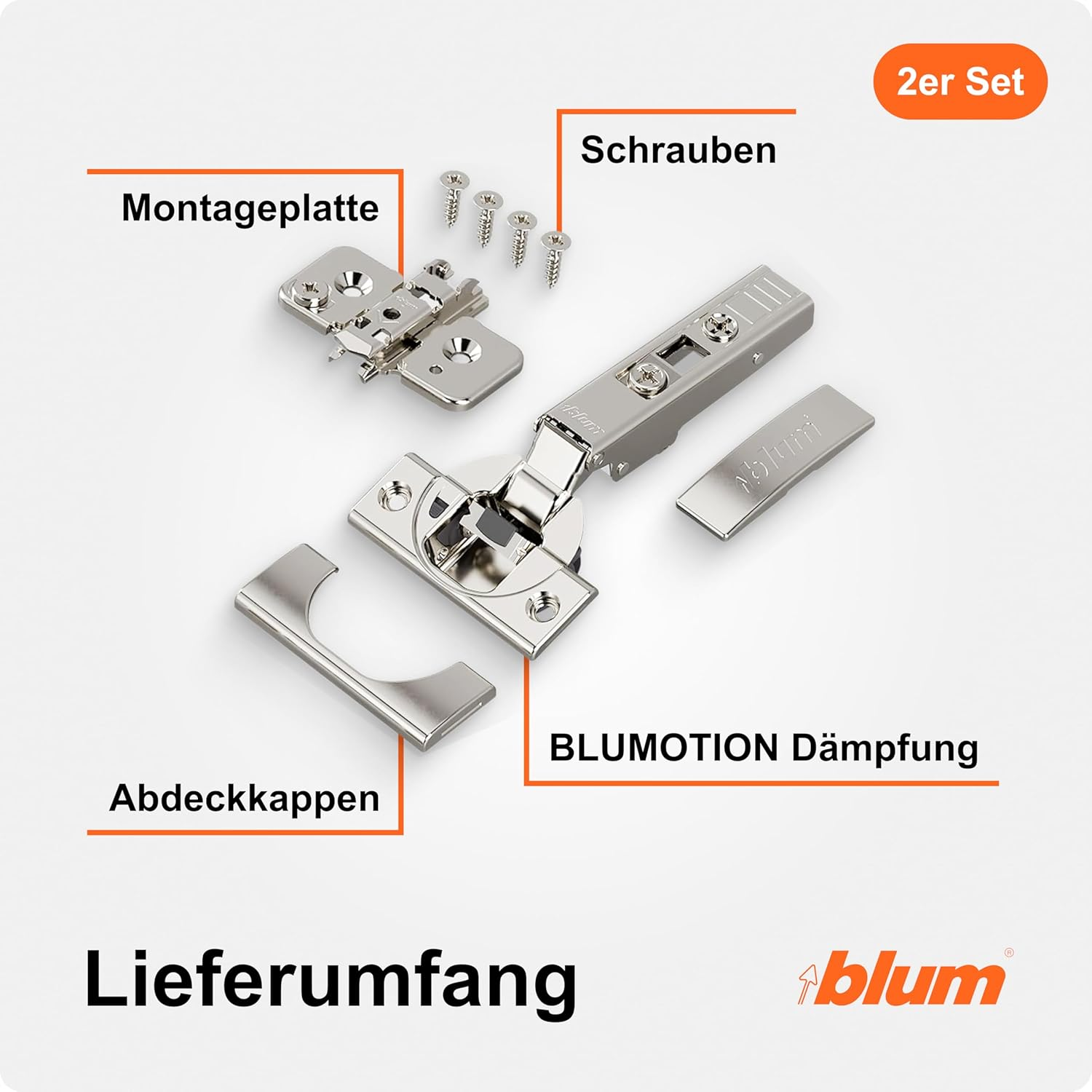 Blum 2 X Clip Top Blumotion Furniture Hinge 110&deg; Straight with Spring, Corner Stop + Blum Clip Eccentric Cross Mounting Plate, Steel, Screw Variant, Distance 0 Mm, Pot Hinge Diameter = 35 Mm image number 5