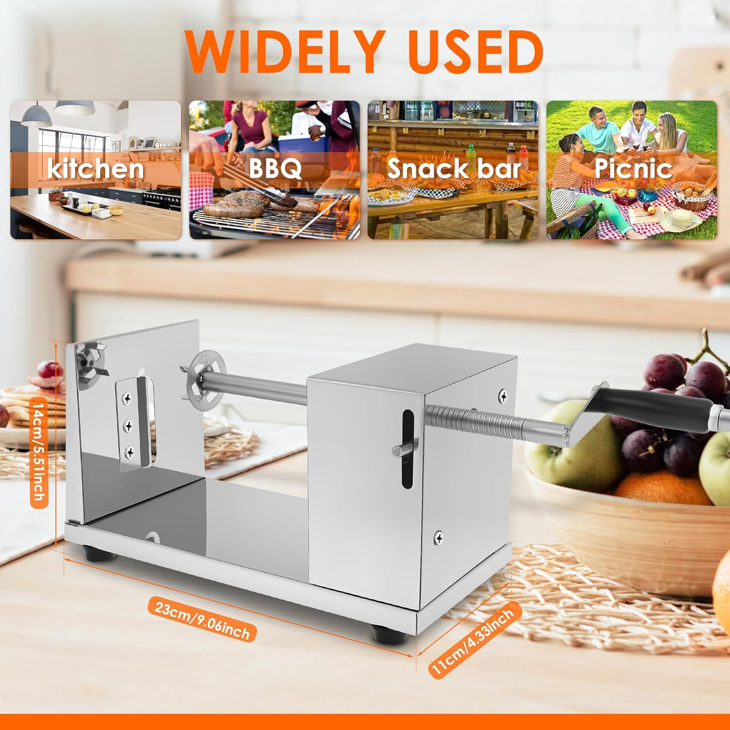 Twisted Potato Slicer Manual Spiral Potato Cutter Stainless Steel Tornado Potatoes Spiral Cutter Manual Spiral French Fries Cucumbers Carrots DIY BBQ Slicer (Silver) image number 1