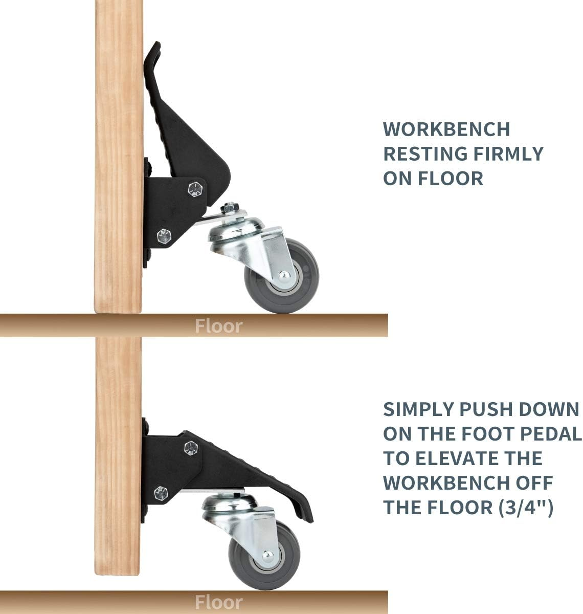 POWERTEC 17001 Workbench Caster Kit, Multi-Mounting Options W/Polyurethane Wheels & 400 LB Total Weight Capacity - Pack of 4, Black image number 2