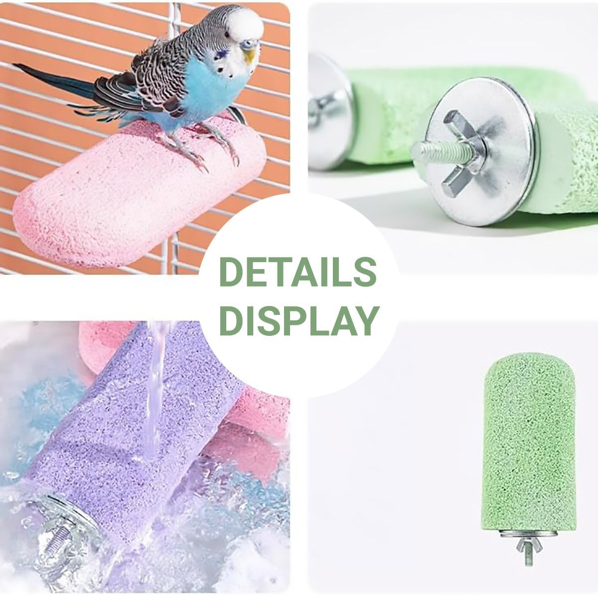 AIMALL Parrot Stand Resin Grinding Stick Ice Cream Platform Bird Perch Claw Sharpener Pink Green Purple 2.6In X 4.7In Bird Cage Accessories for Tiger Skin and Xuanfeng Parrots
