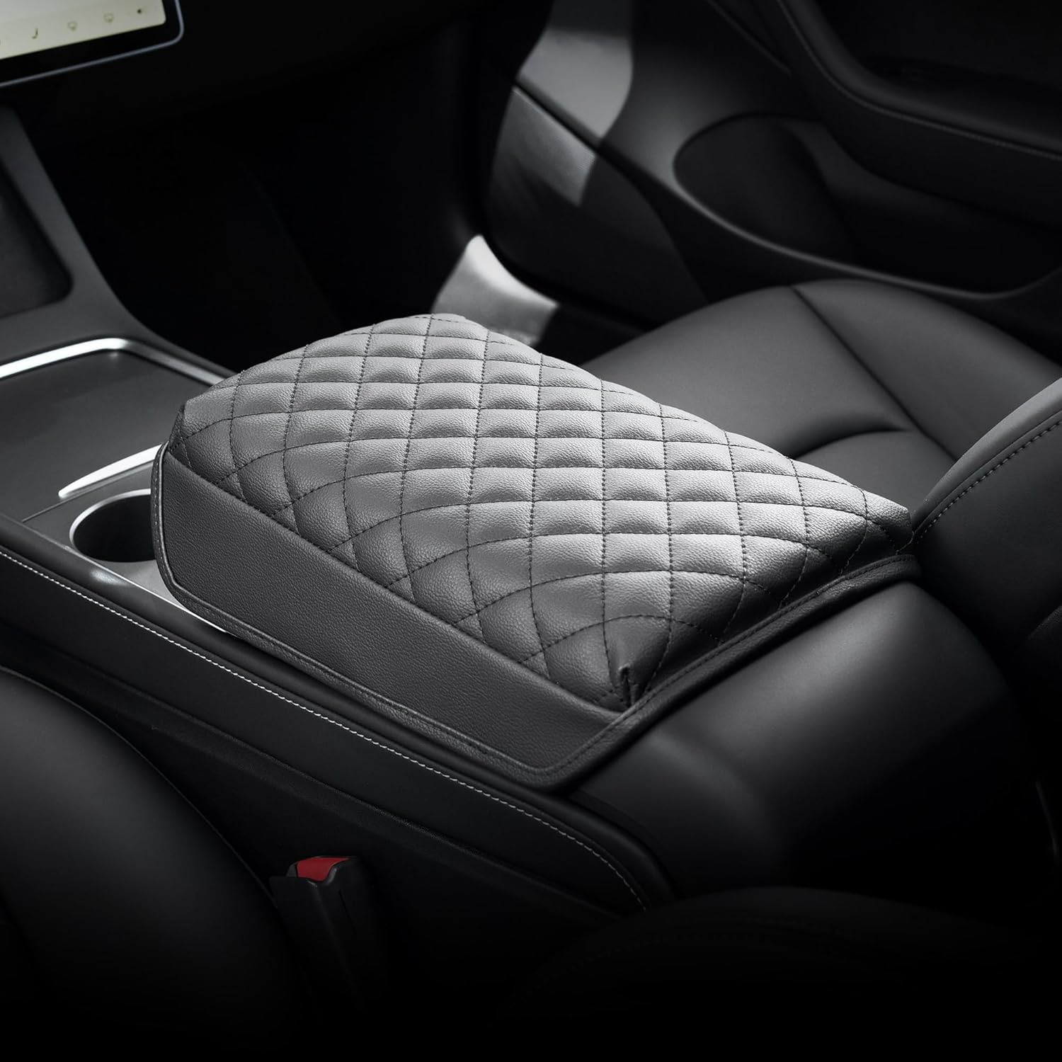 KMMOTORS Model Y, Model 3 Center Console Cover Quilting Black, Armrest Cushion, Console Protector, Vegan Leather, Tesl* Accessories image number 7