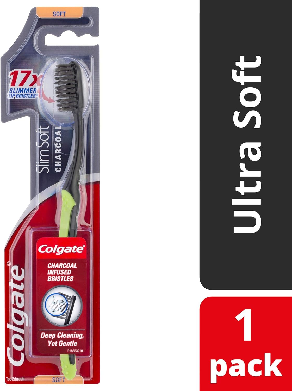 Colgate Slim Soft Charcoal Manual Toothbrush, 2 Pack, Soft with Slimmer Tip Charcoal Infused Bristles image number 1