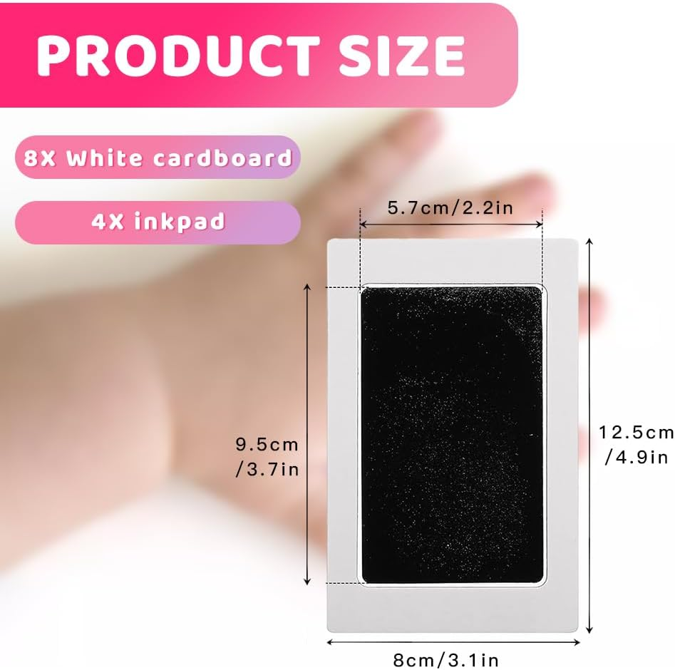 8-Pack Newborn Baby Handprint and Footprint Pet Paw Print Kit Inkless Infant Hand and Foot Stamp with 4 Ink Pads and 8 Imprint Cards (Black) image number 1