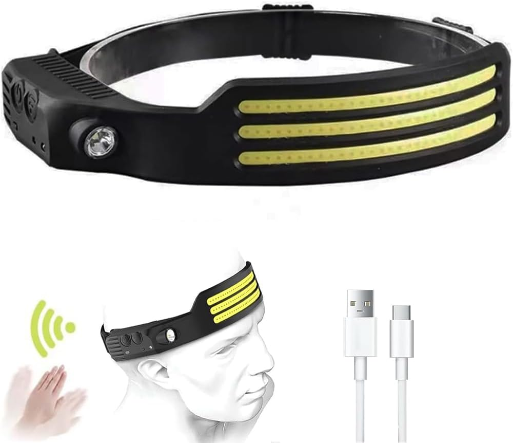 LED Headlamp Rechargeable,Headlamp 1200L White Light 5 Modes,230&deg; Wide Angle Lighting,1200Mah Battery,Soft Silicone,Adjustable Headband,Suitable for Running,Fishing,Cycling,Climbing,Car Repair Etc. image number 4