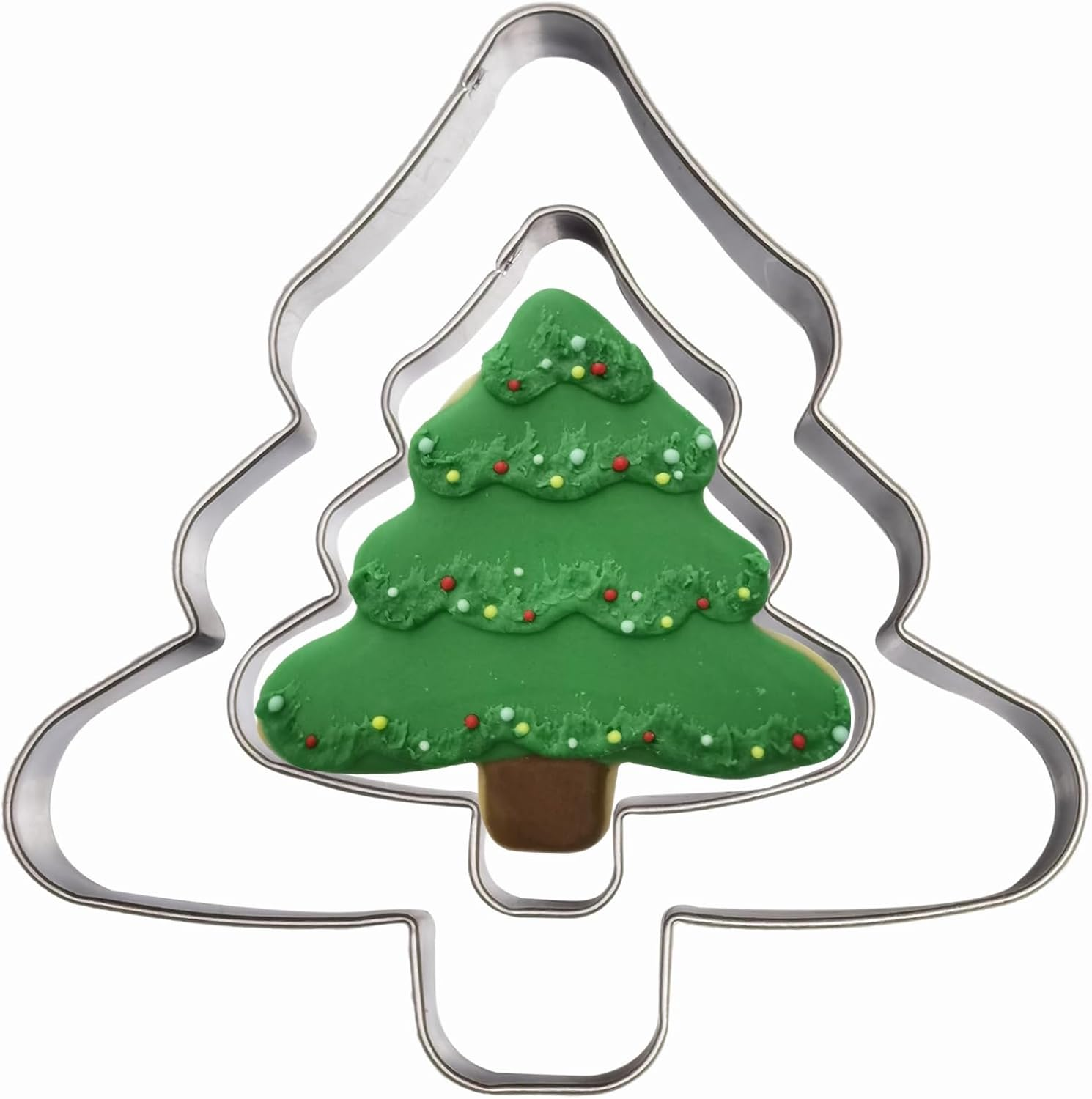Tree Shaped Cookie Cutters Set of 2 Pcs, Stainless Steel Christmas Tree Fondant Cutter Molds Baking DIY, 4 Inches/2.5 Inches (Tree Shape E) image number 1