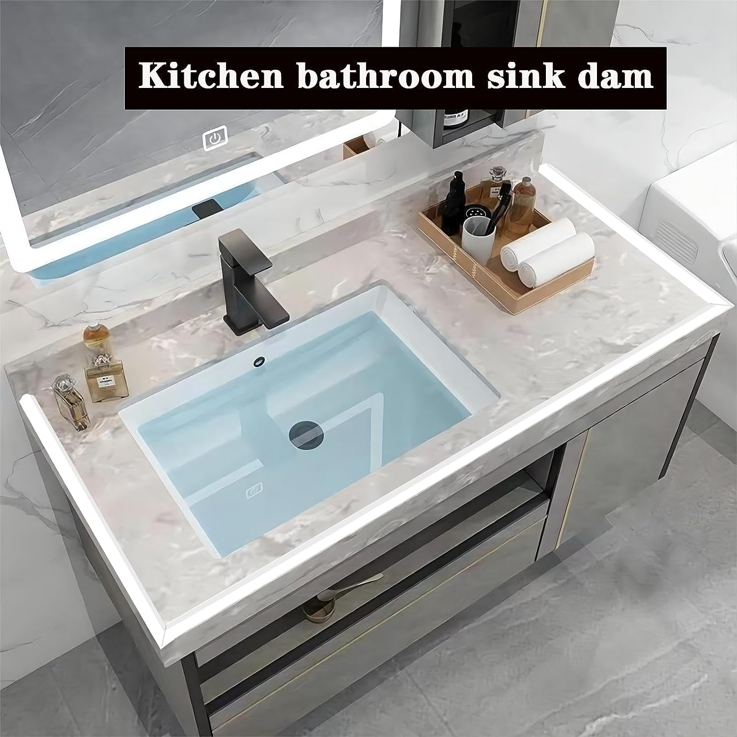 39'' Bathroom Water Barrier,Collapsible Shower Threshold Water Dam, Shower Barrier and Self-Adhesive Shower Water Barrier, Water Retaining Dam Strip Dry and Wet Separation,Transparent image number 4