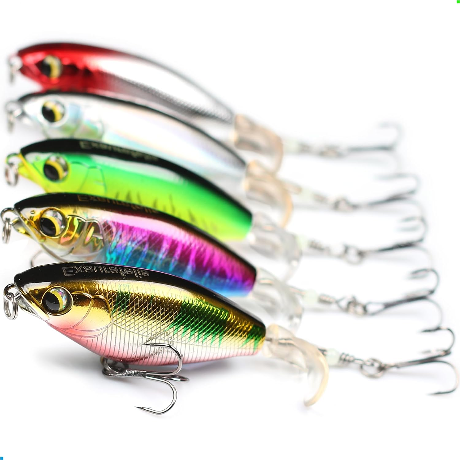 5Pcs Plopper Fishing Lures Topwater Fishing Lures Whopper Floating Lure for Catfish Pike Perch Top Water Bass Bait Lure with Propeller Tail Pencil Floating Lure image number 2