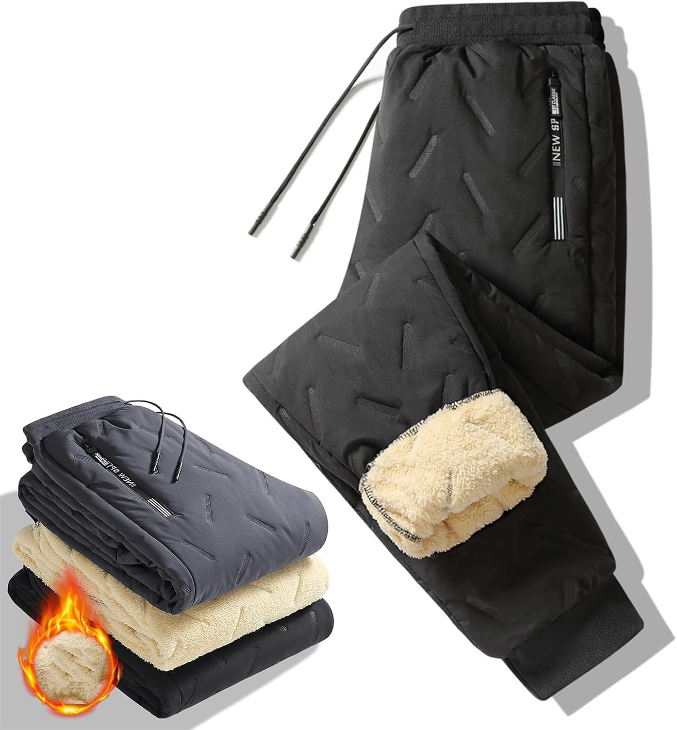 Thermal Pants Men Winter, Winter Warm Fuzzy Leggings, Winter Waterproof Thermal Pants Jogging Pants (L,Gray 1)