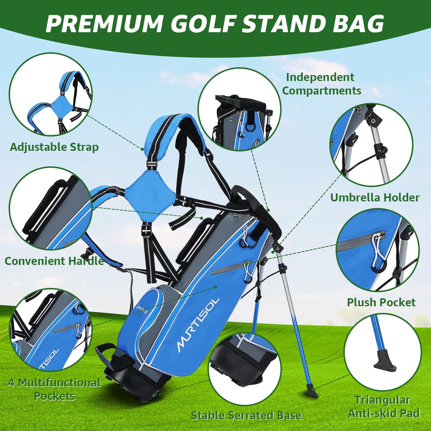 Xdrivemax 5/6 Pieces Kids Golf Club Set, Junior Golf Club Set Ages (5-8)(9-12)(12-14) Includes Stand Bag, 1# Drive, 5# Hybrid, 6/7#, 9/P# Irons and Putter Right Hand for Boys Girls - Blue (Ages 9-12) image number 4