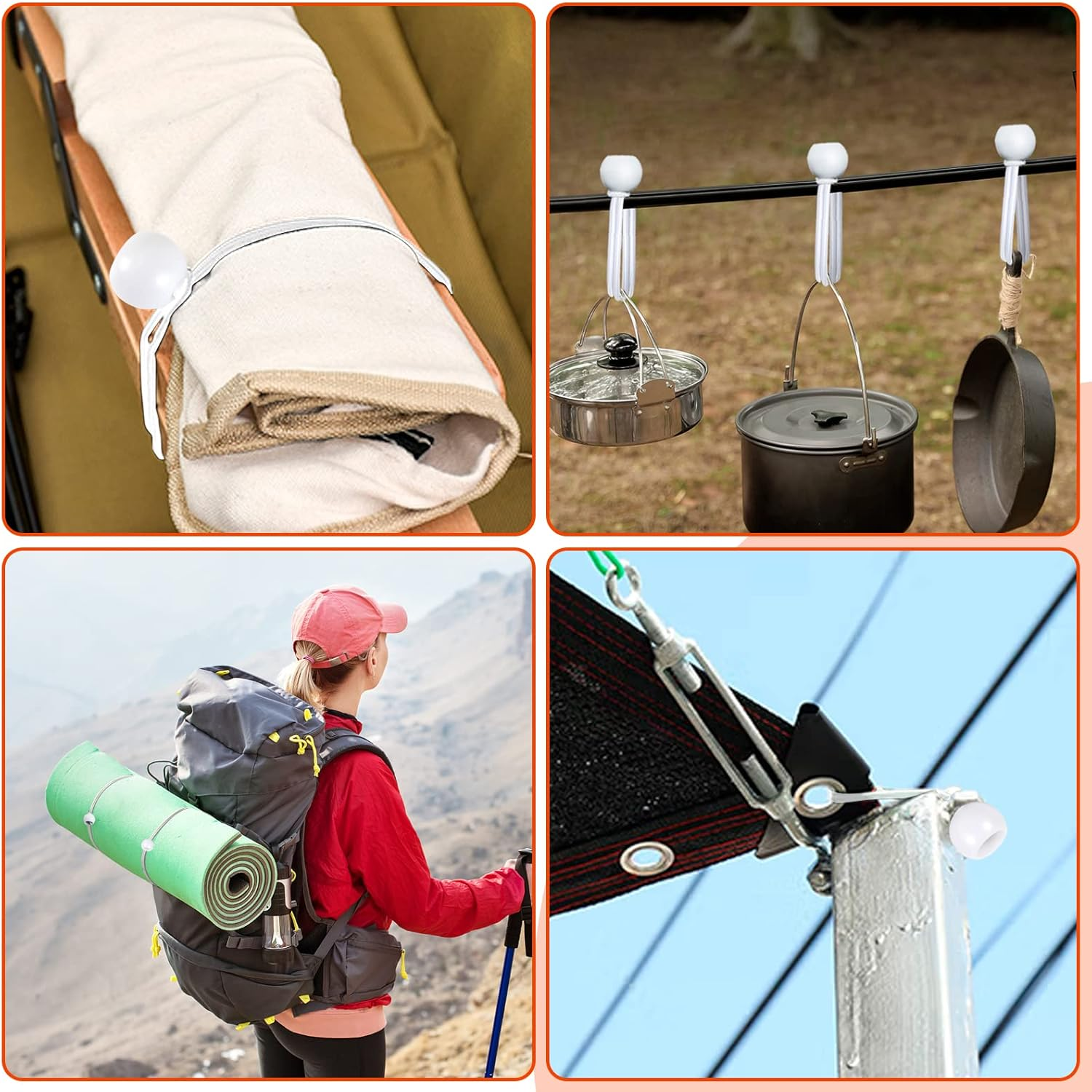 Tarp Cords with Ball 12 Inch, White Tent Bungee Cords Heavy Duty Tie down for Outdoor Canopy, Tents, Cargo, Shelter, Gazebo with Uv-Resistant (60 PCS) image number 2