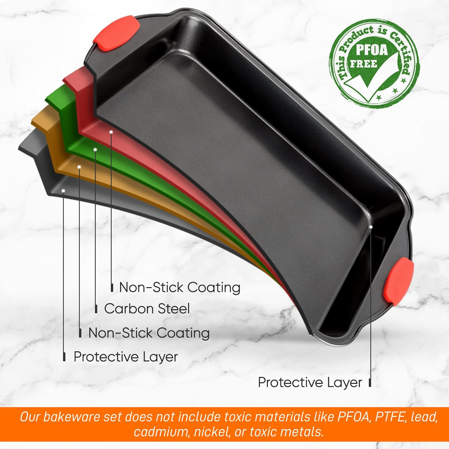 Nutrichef Extra Large Nonstick Baking Pan - Carbon Steel Roasting Tray W/Red Silicone Handles - Premium Bakeware for Brownies, Sheet Cake, & More - 17" X 12", Black - Blue image number 5