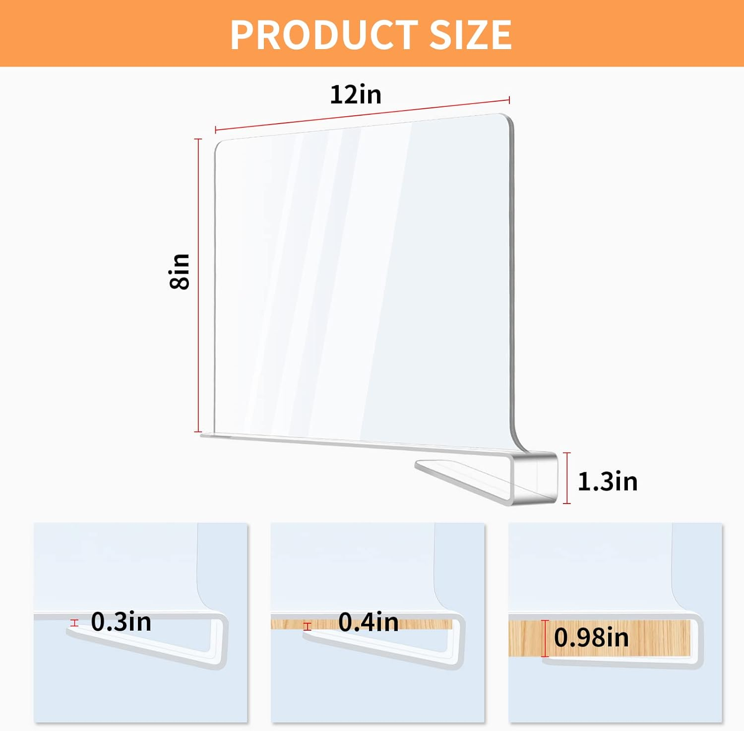 Acrylic Shelf Dividers for Closet Organization, Clear Closet Shelf Separators for Wooden Shelving, Adjustable Acrylic Bookshelf Organizers for Kitchen Cabinets and Bedroom (8PCS) - 4Pcs image number 5
