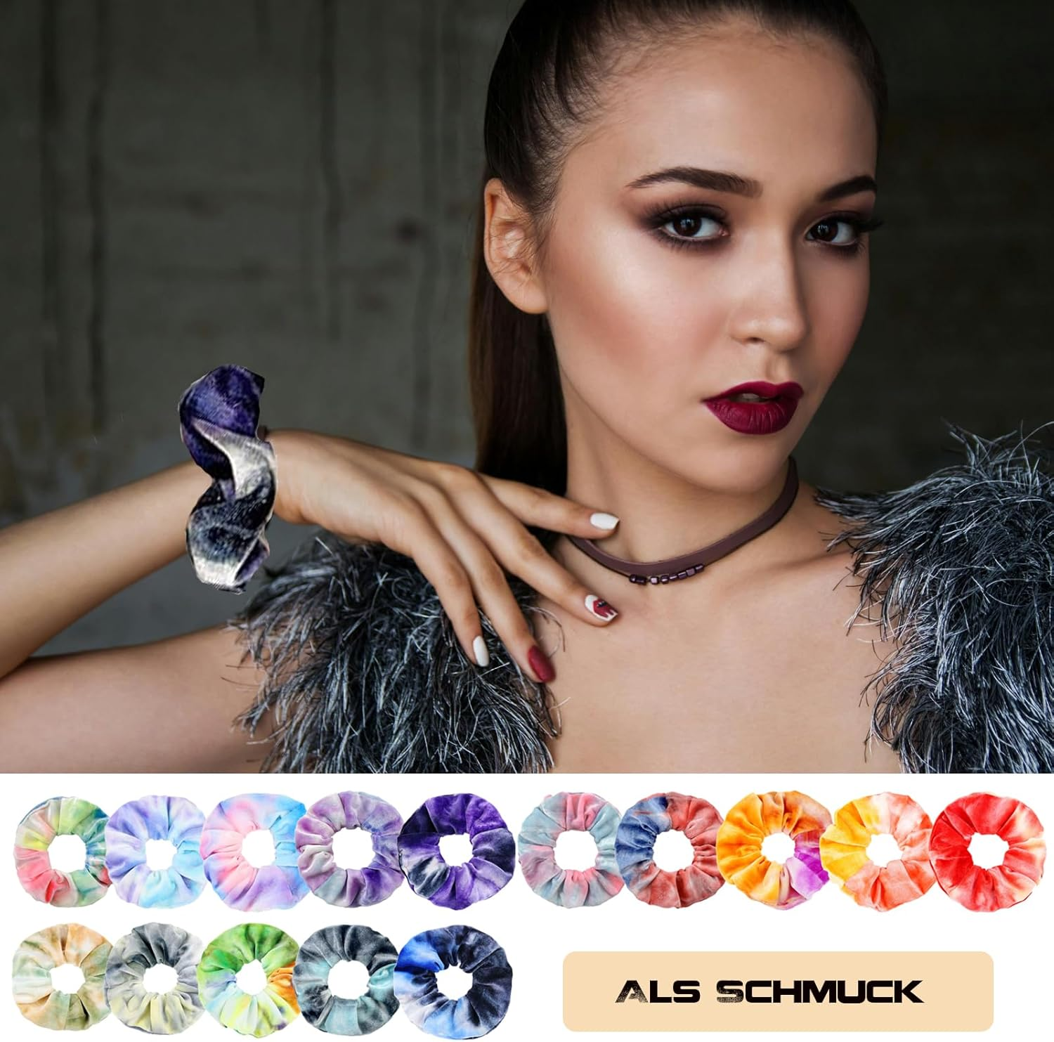 MUFEKUM Pack of 15 Women'S Tie Dye Scrunchies Velvet Hair Bobbles Women'S Hair Bands Girls Soft Elastic Cable Bobbles Hair Accessories Girls image number 4