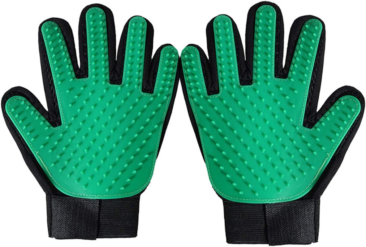 Magic Pet Dog Cat Hair Removal Comb Grooming Cleaning Massage Touch Glove Brush (Green | Right + Left)