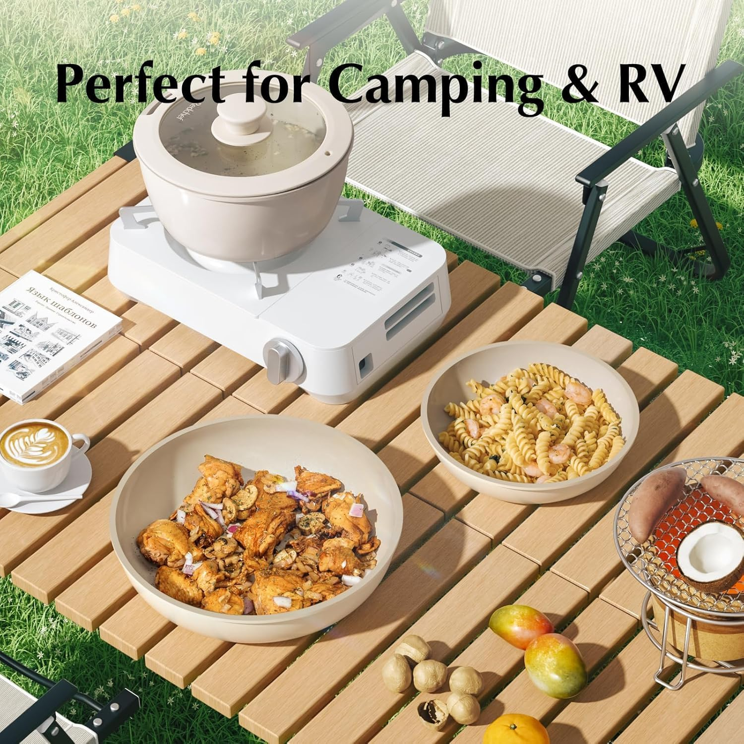 PTEROMYS Ceramic Pots and Pans Set Non Stick, Non Toxic Pots and Pans Set Non Stick Frying Pans, Detachable Handle Pots and Pans 5 Piece. (White) image number 4