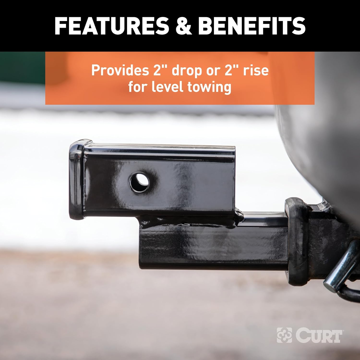 CURT 45797 Trailer Hitch Adapter, 2-Inch Receiver, 2-In Drop or Rise, 7,500 Lbs, Gloss Black Powder Coat image number 5