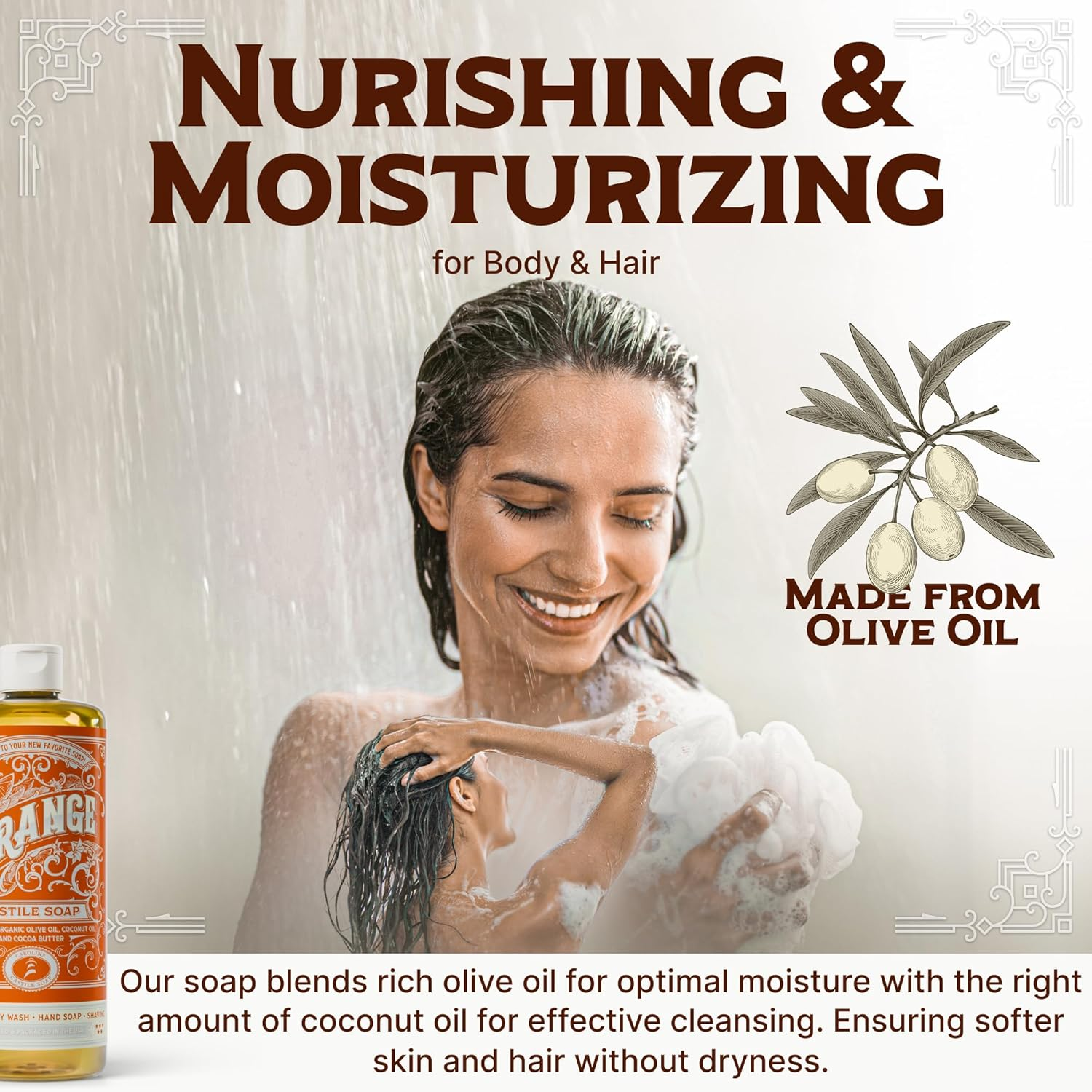 Carolina Orange Castile Soap Liquid &ndash; Skin-Softening Olive Oil Soap Organic Body Wash &ndash; Pure Castile Soap Orange Liquid Soap &ndash; Vegan Castille Soap Liquid (Orange, 1 Gallon)