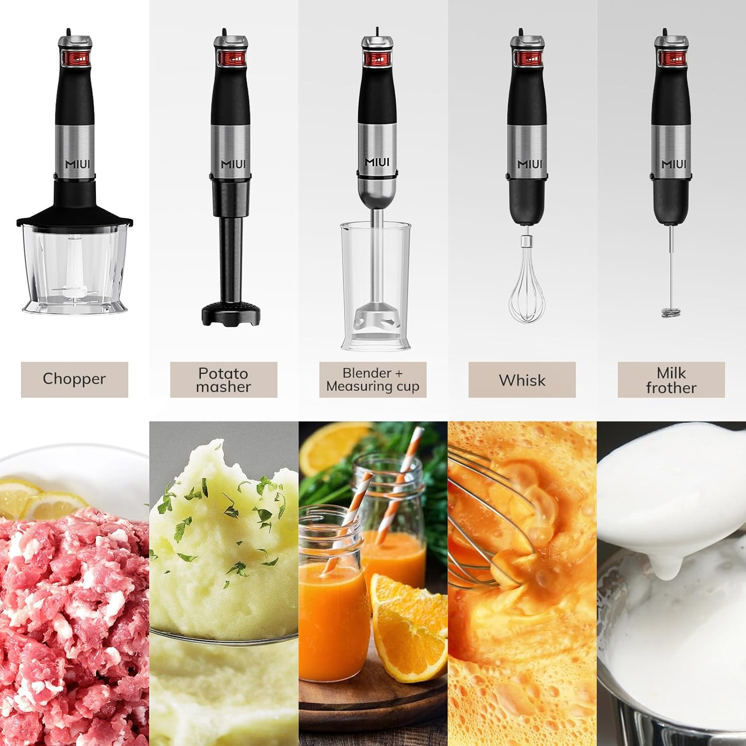 MIUI 1200W Immersion Handheld Blender, Blenders for Kitchen Hand Mixer Set, 14-Speed Stainless Steel Blade & Body Hand Stick, Hand Blender Electric with Egg Whisk, Perfect for Kitchen