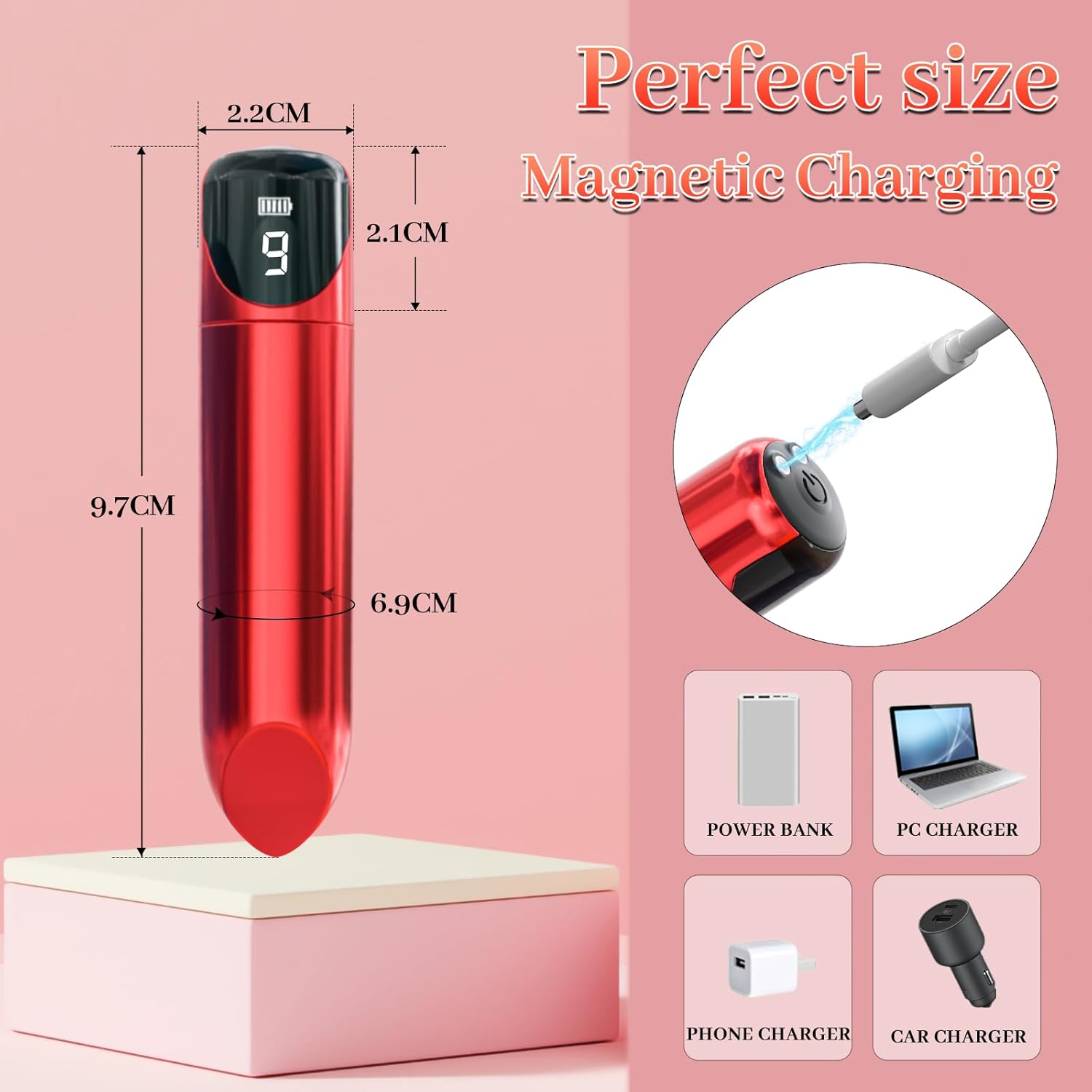 Women Sex Toy Bullet Vibrator - Mini Vibrator for Women Precision G Spot Clitoral Nipple Anal Stimulation with LED Display, 9 Powerful Vibrations, Portable Lipstick Vibrators Adult Sex Toys & Games image number 5