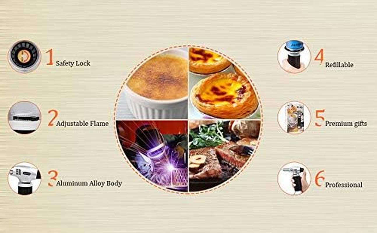 Ideapro Butane Torch, Chef Cooking Torch Refillable Adjustable Flame Kitchen Torch with Safety Lock for Baking, BBQ, Creme Brulee, Soldering image number 4