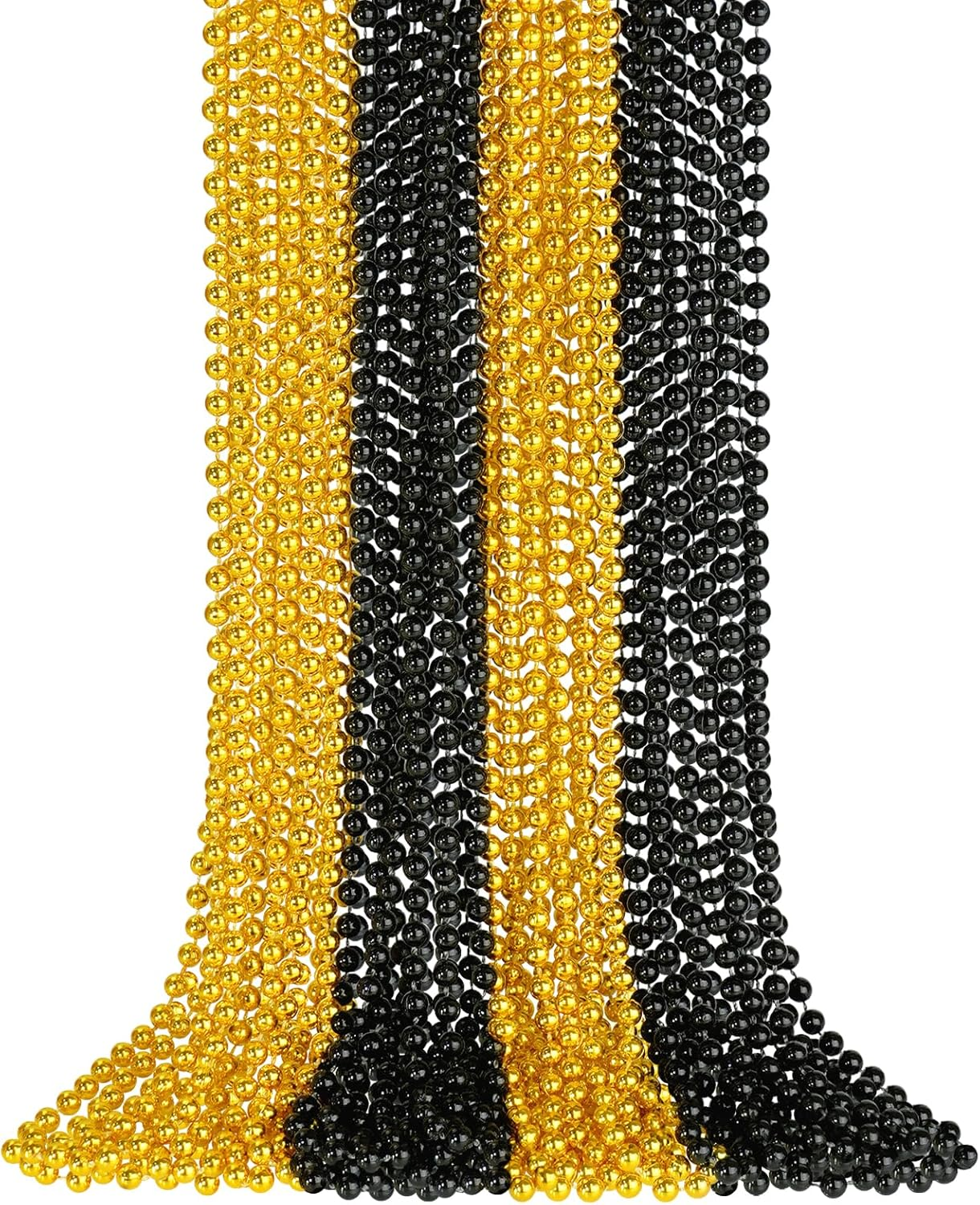 YAXINRUI 16 PCS New Year Necklaces, Gold Black Bead Party Favors, 33 Inch 7 Mm Beaded Necklaces for 2025 Years Eve Christmas Halloween Festive Events